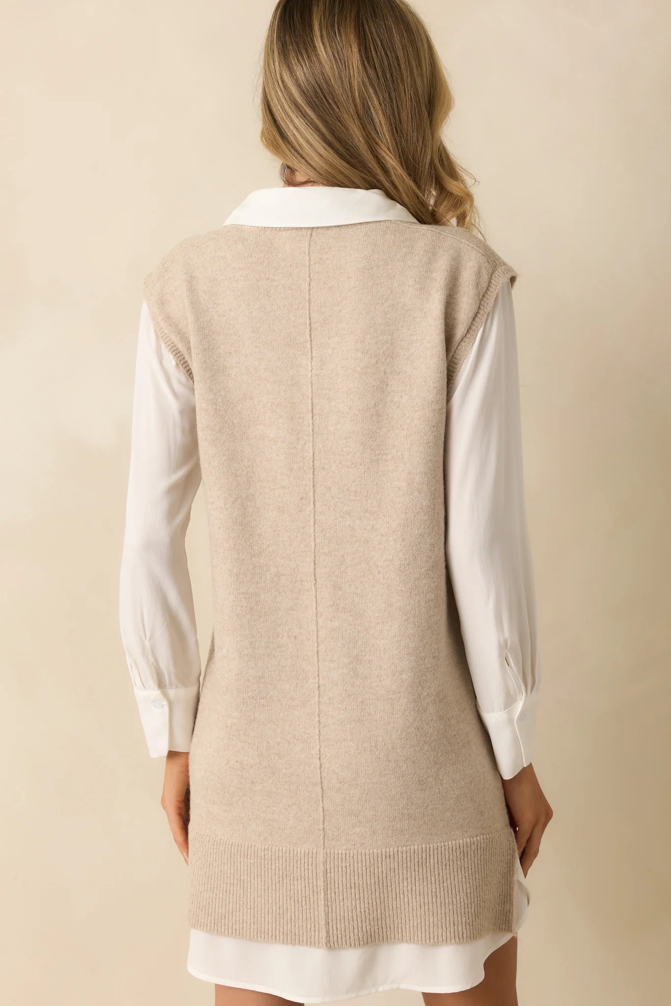 No Exceptions Taupe Knit Sweater Vest Mock Layered Mini Dress