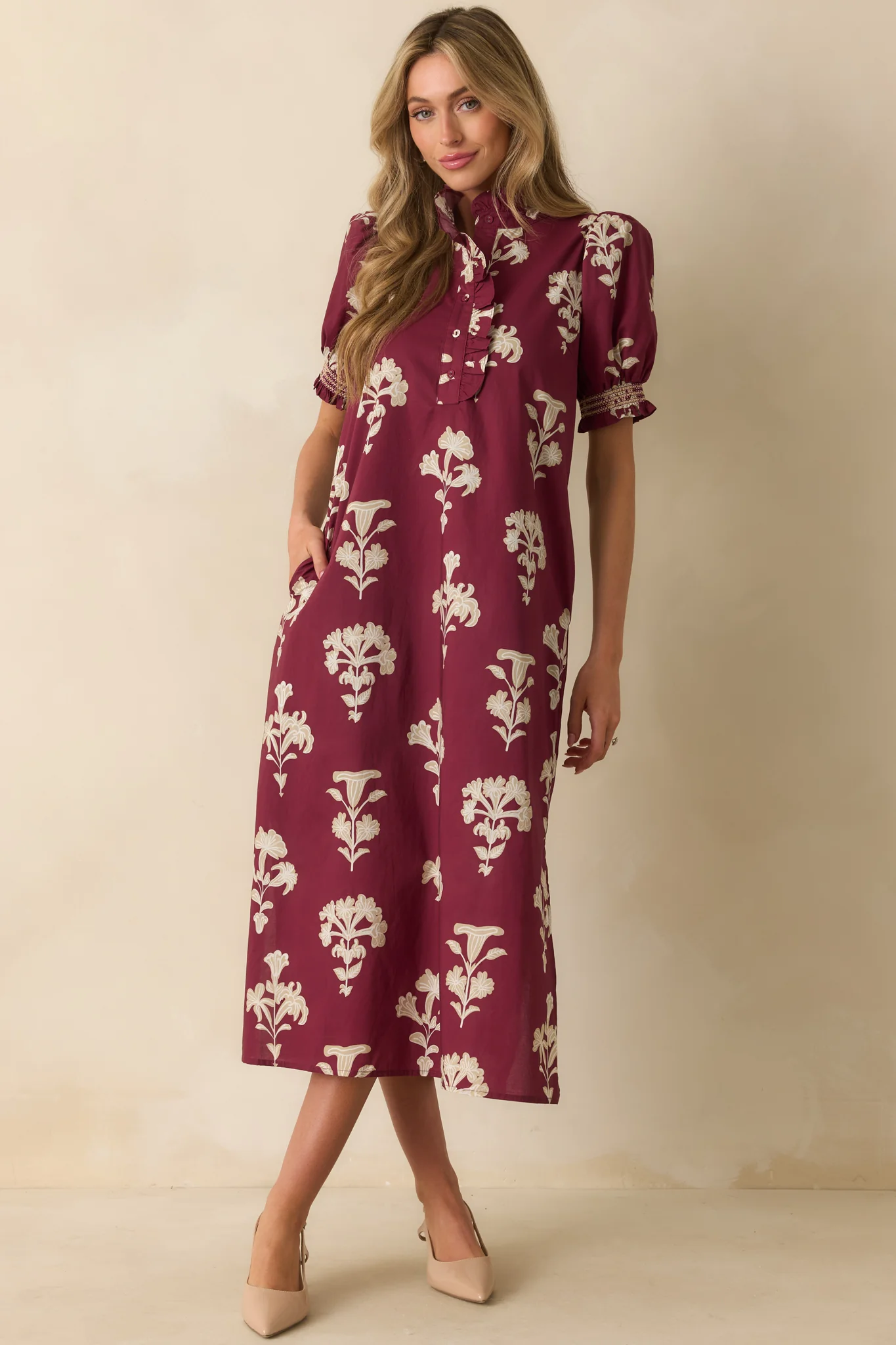 To Say The Least Wine Red Floral Print Cotton Maxi Dress