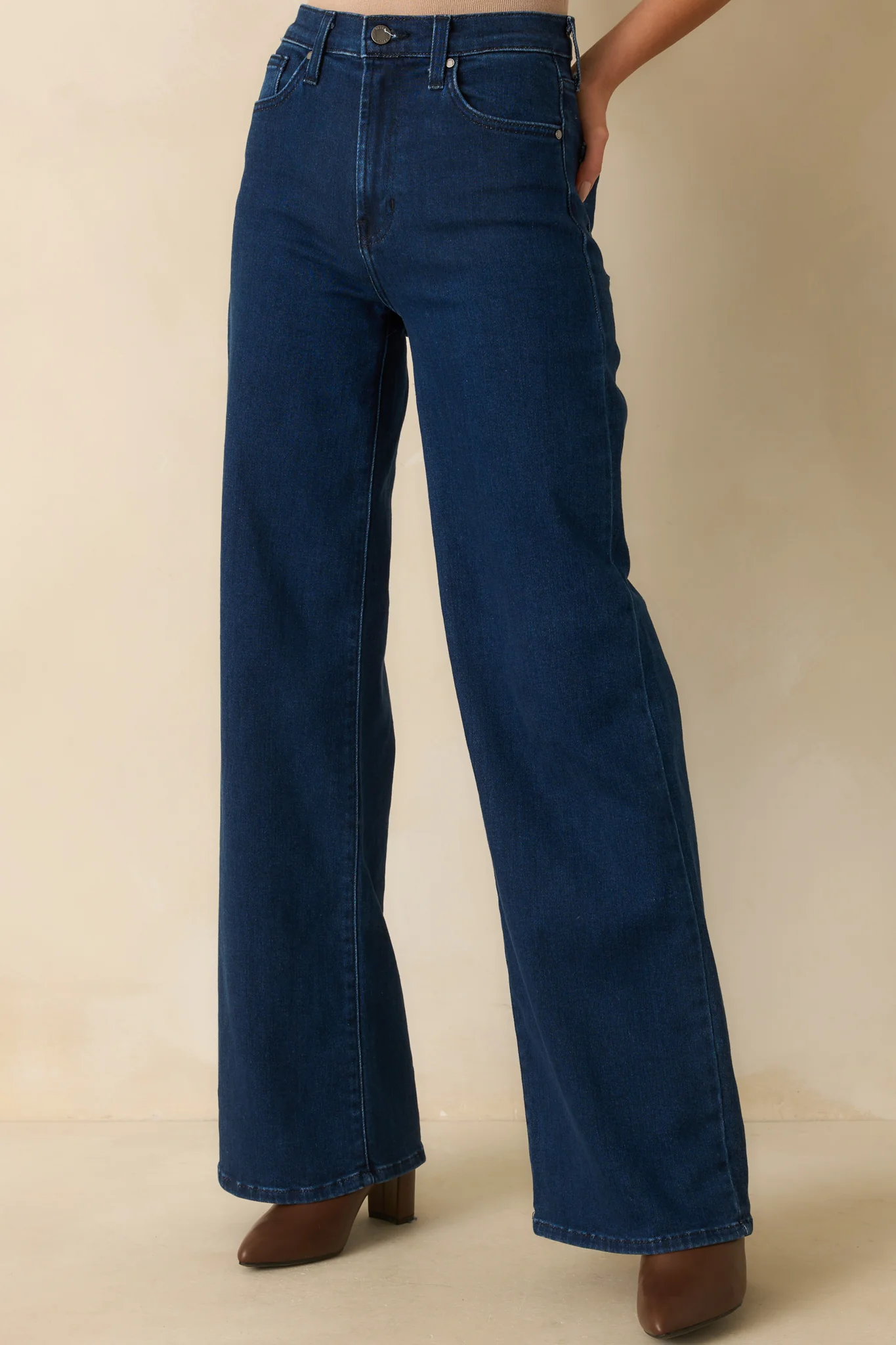 Dark Wash Cotton Denim Wide Leg Jeans