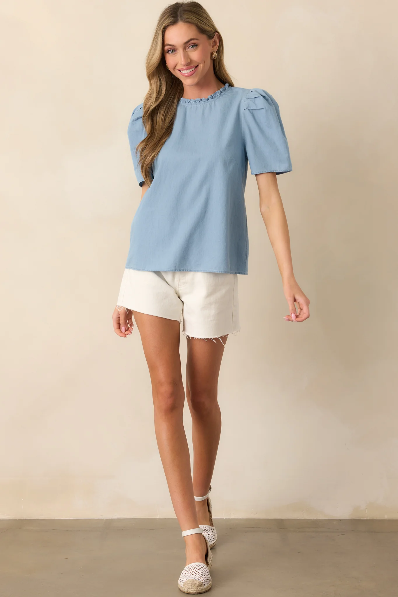 Through The Chaos Light Wash Chambray Cotton Top