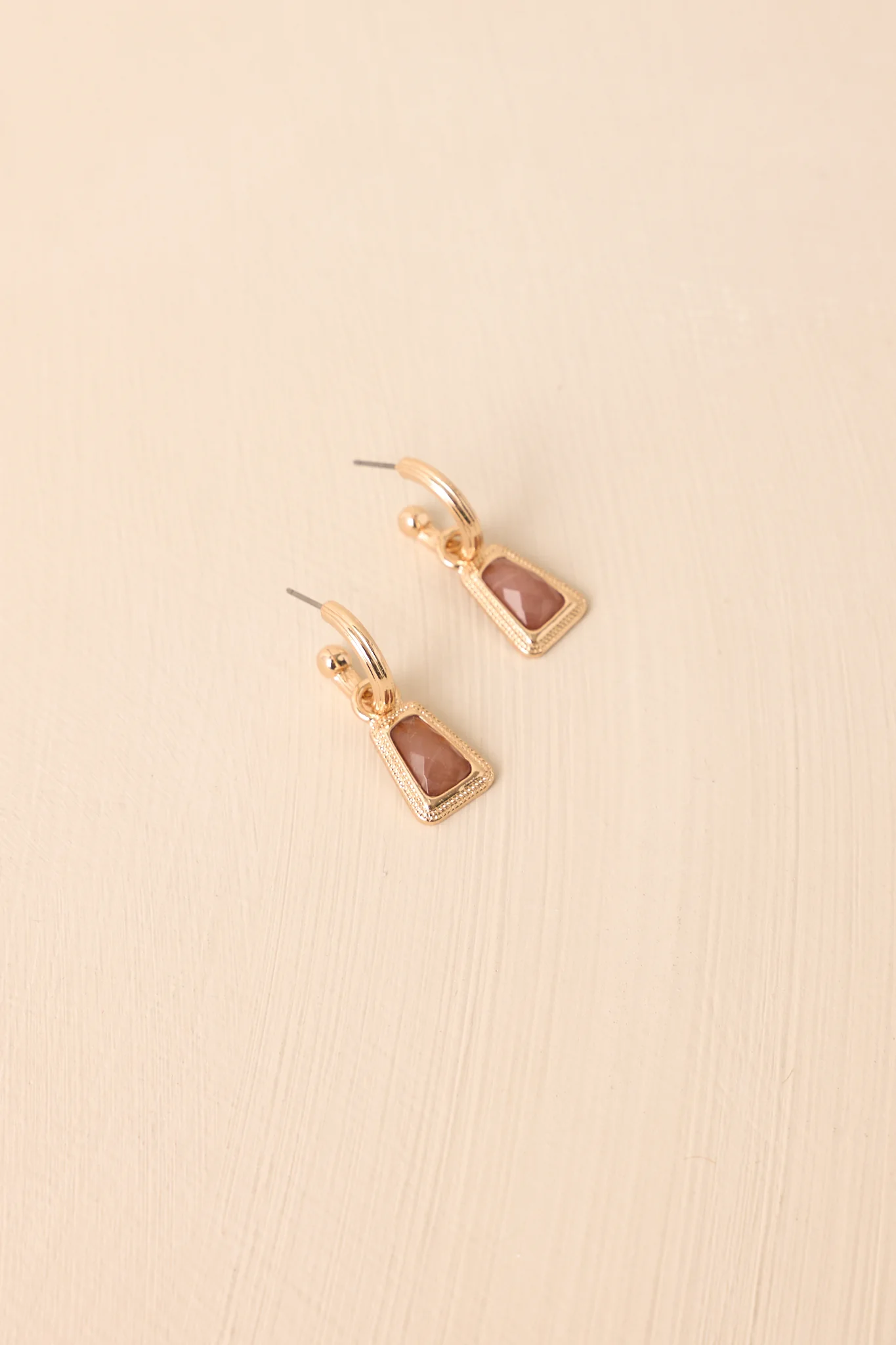 Early Morning Sunrise Gold Textured Brown Stone Drop Earrings