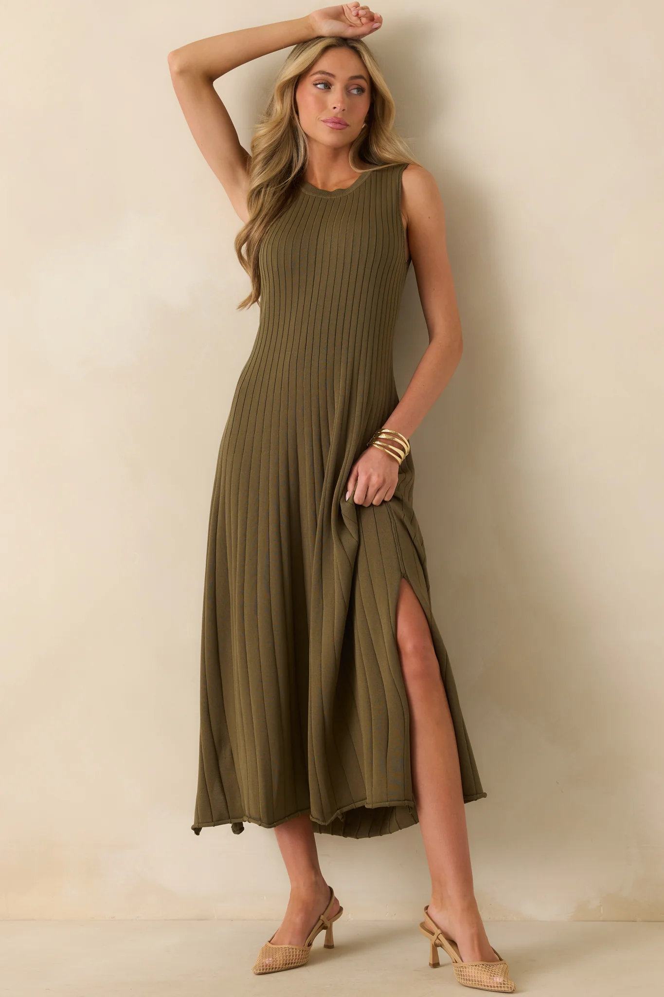 Staple The Label Olive Green Anara Knit Midi Dress