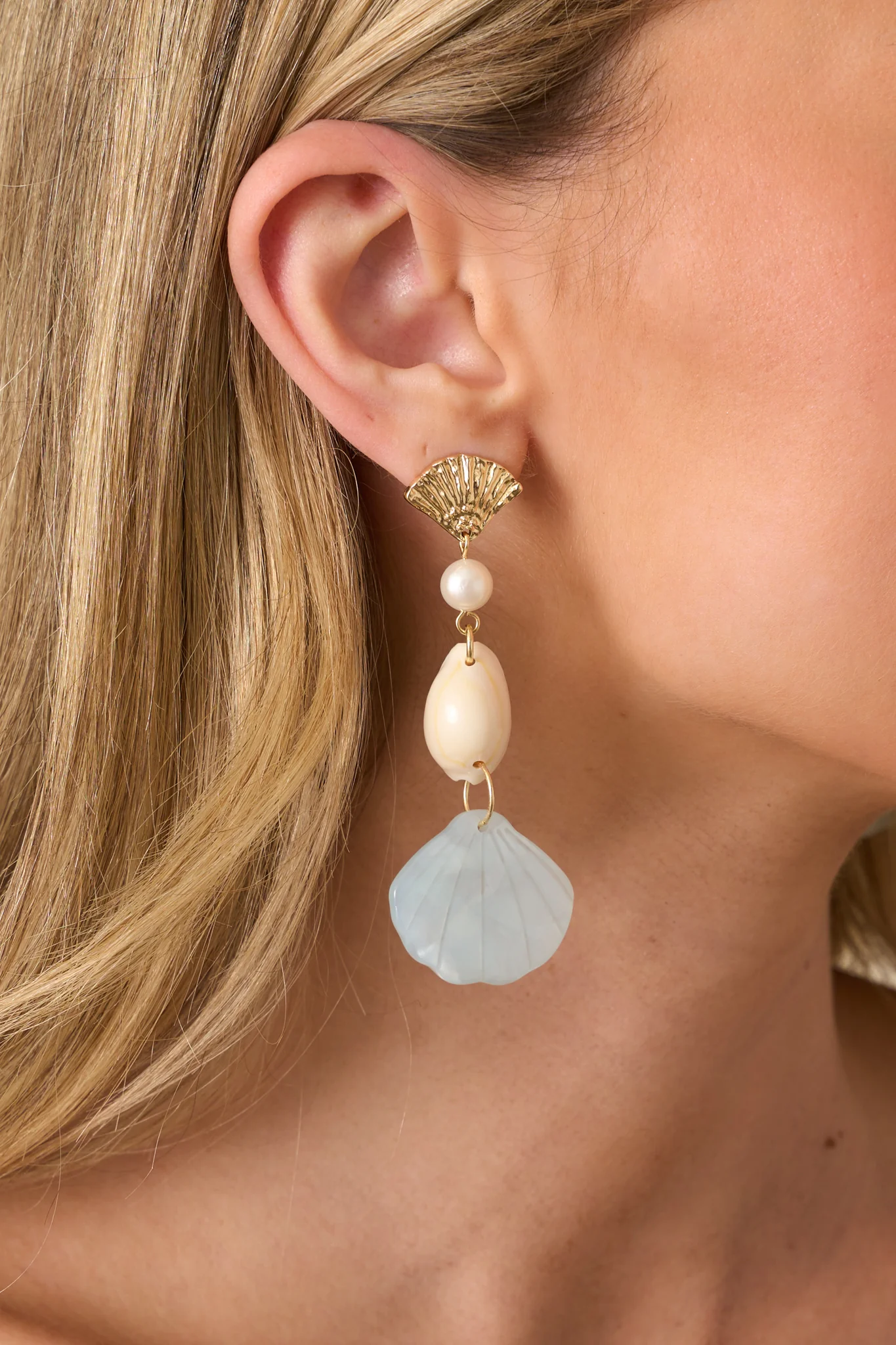 My Kind Of Magic Light Blue Pearlescent Seashell Drop Earrings