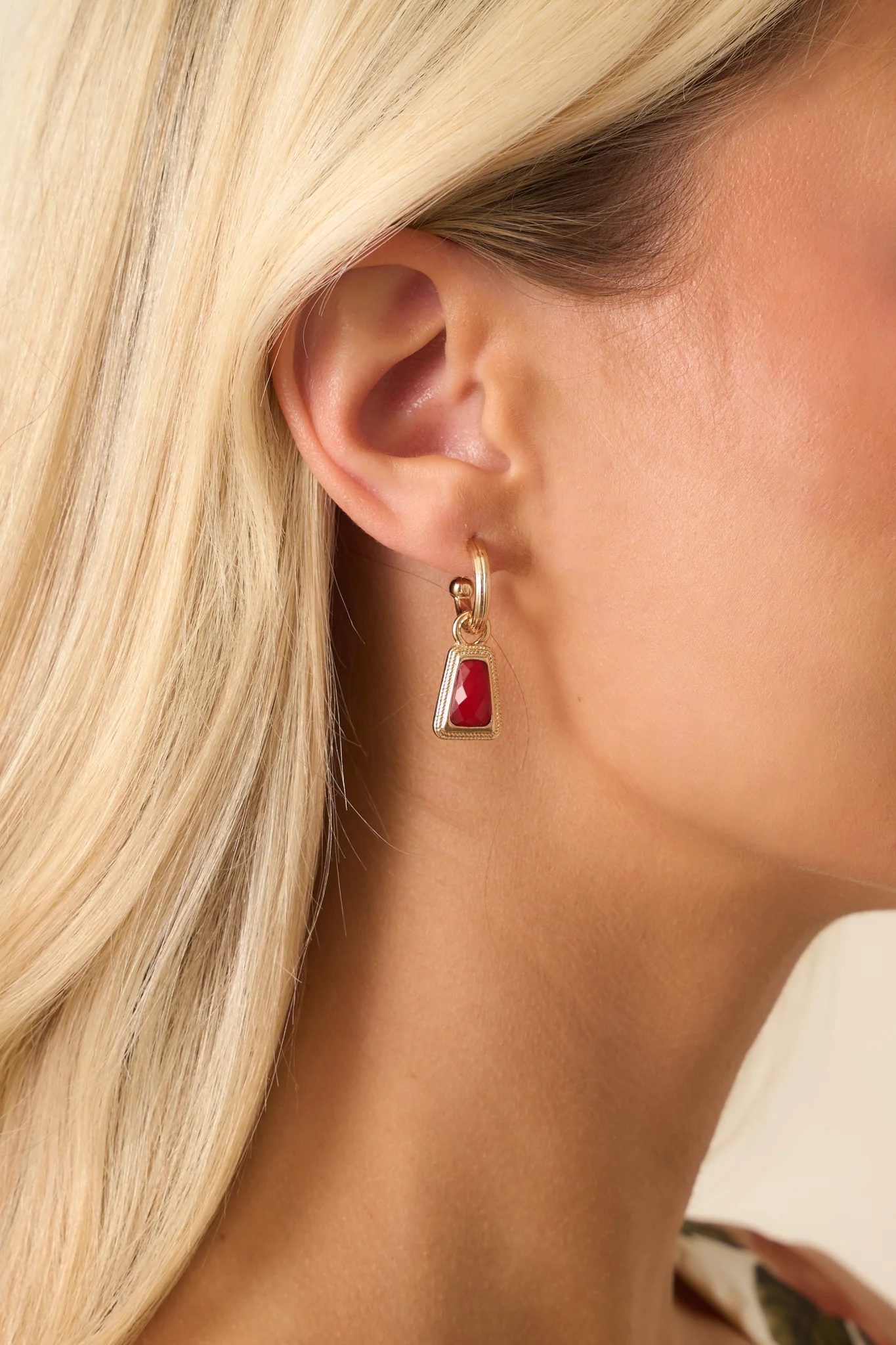 Early Morning Sunrise Gold Textured Red Stone Drop Earrings