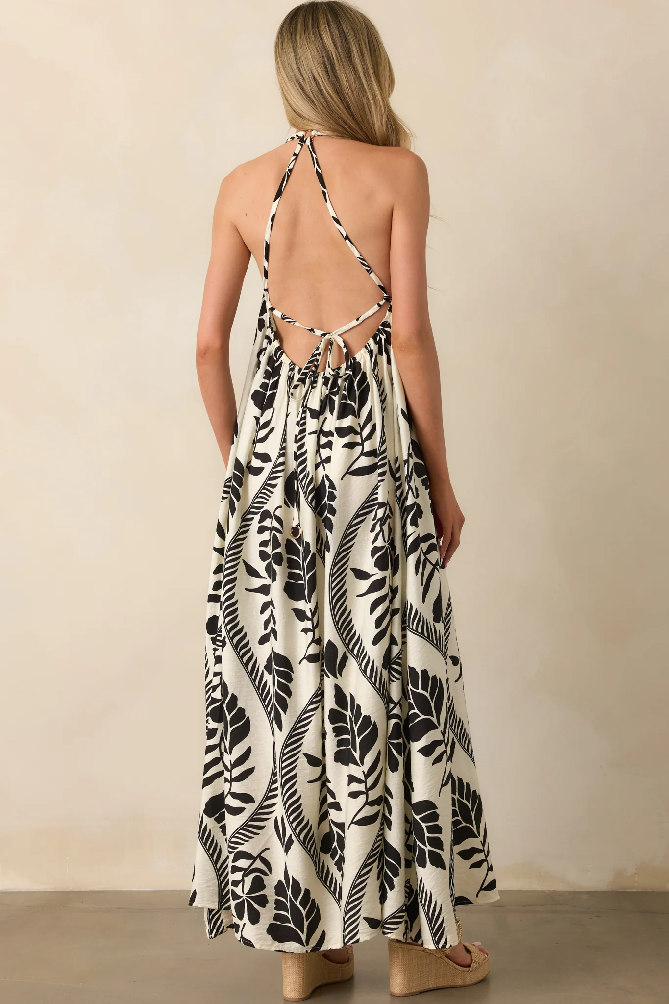Whispers Of Light Black Floral Print Open Back Maxi Dress