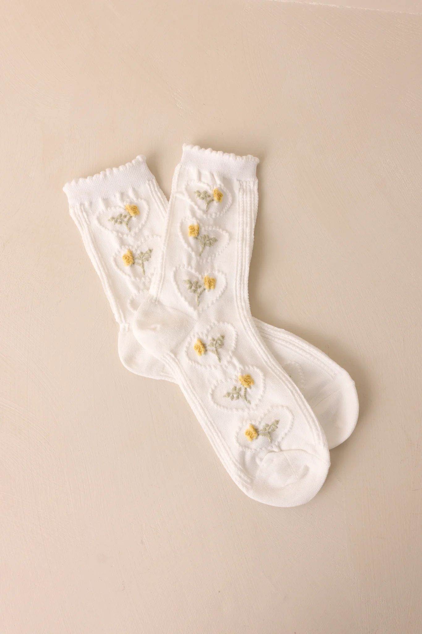 Heart of Eternal Bloom White Floral Crew Socks