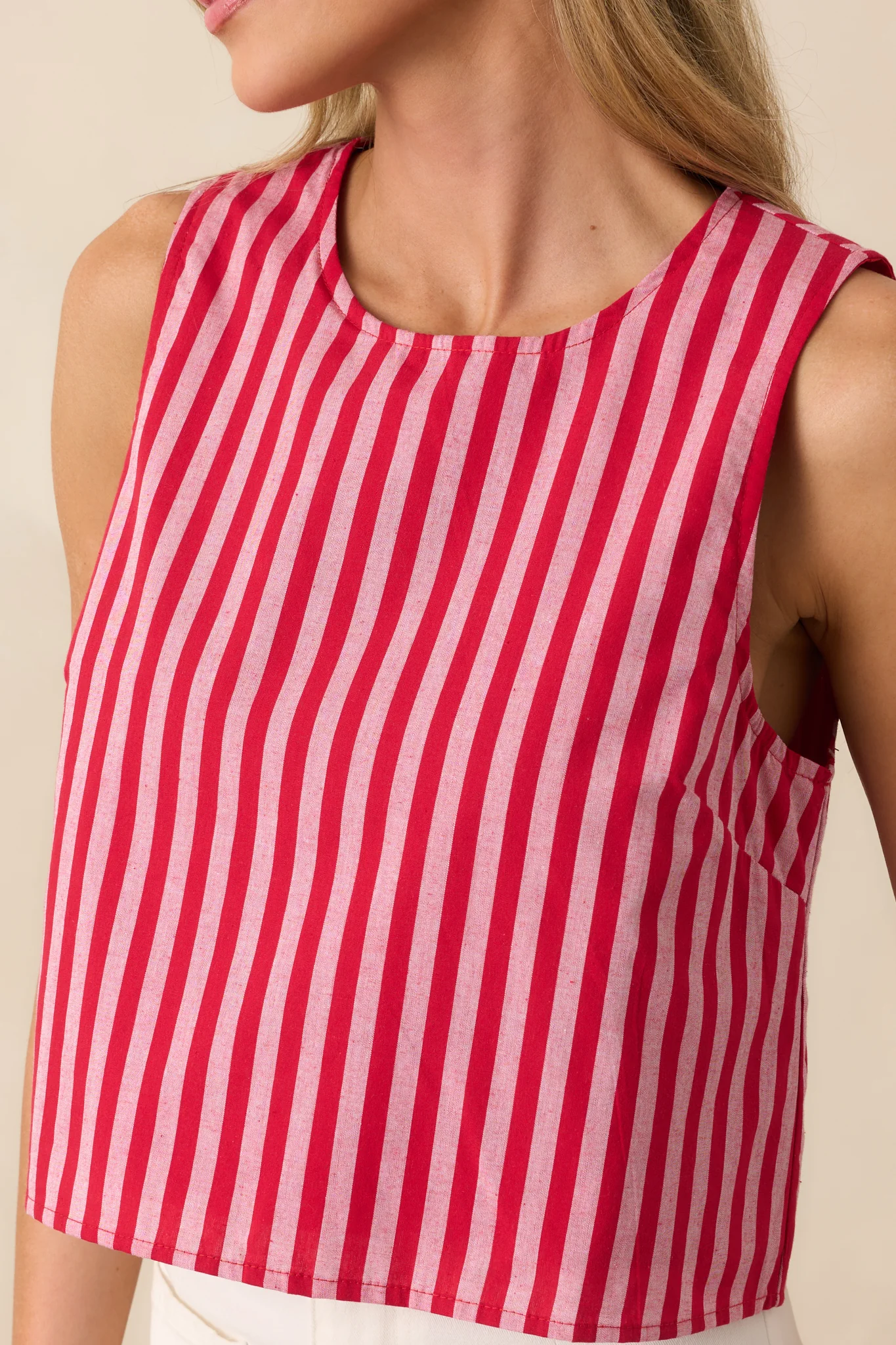 Be The Change Red Stripe Cotton Sleeveless Crop Top