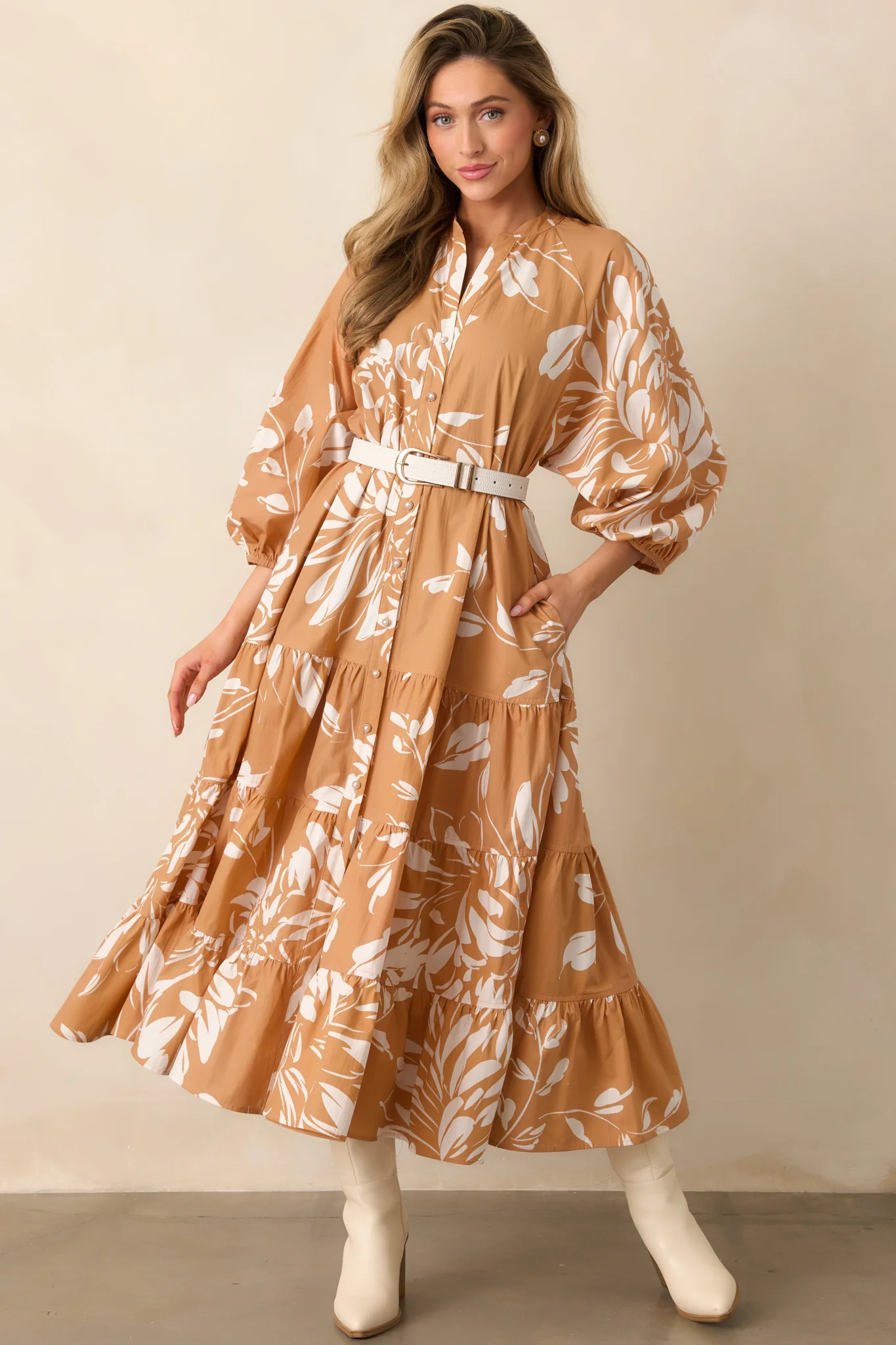 Fawn Brown Multi Floral Print Cotton Maxi Dress