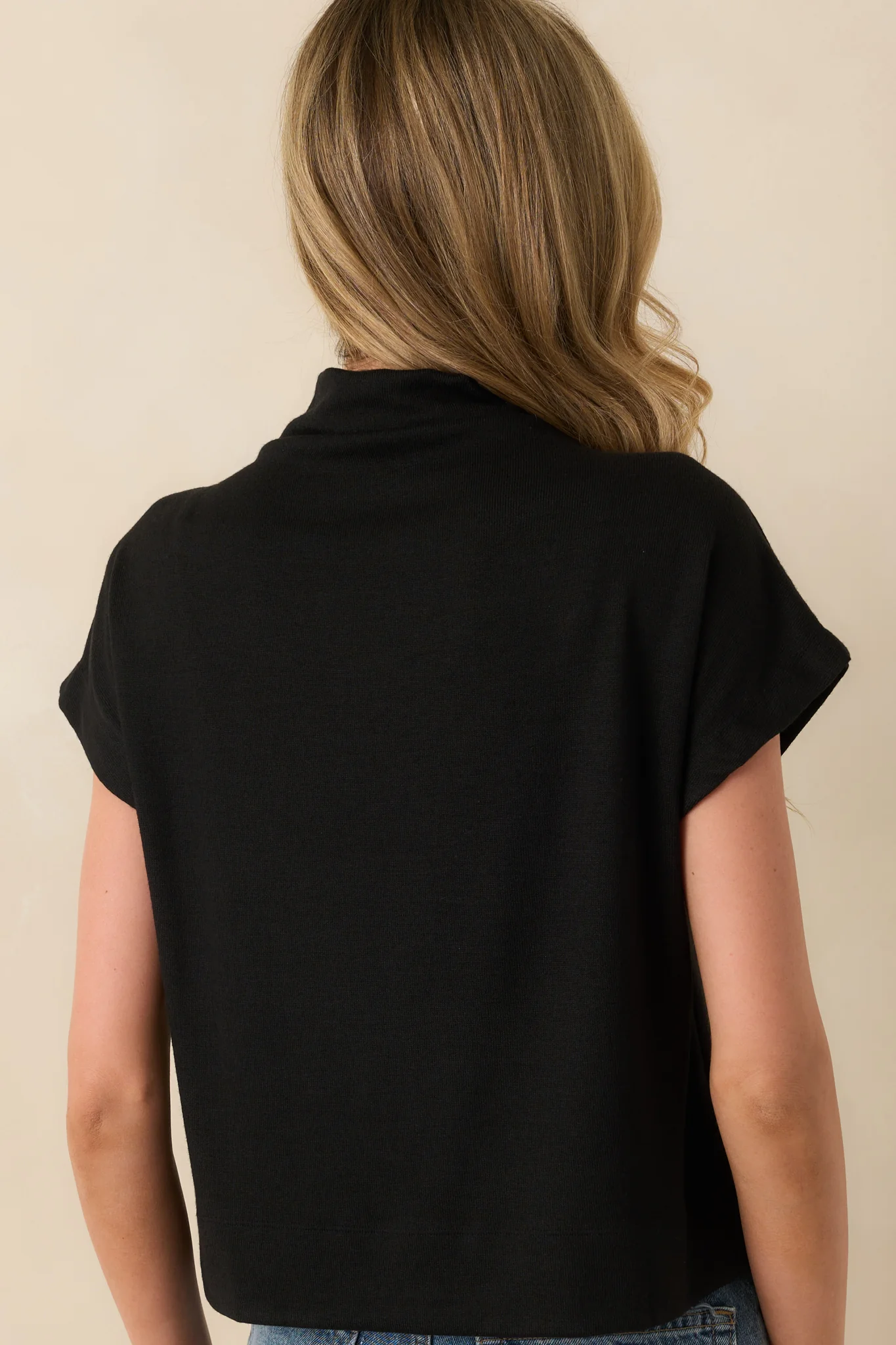 Plans Are Made Black Relaxed Mock Neck Cap Sleeve Top