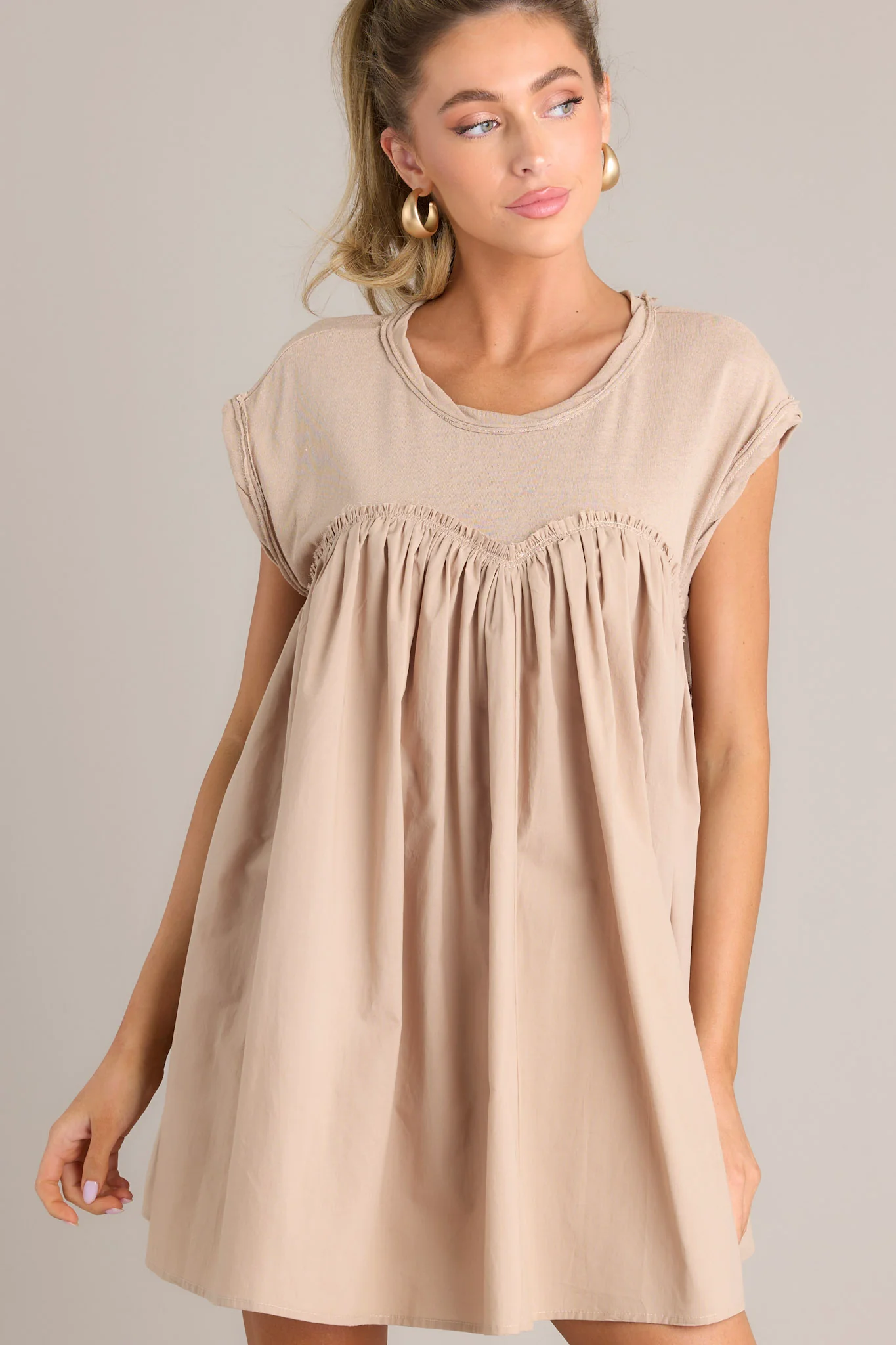 Heartstrings of Happiness Tan Mini Dress