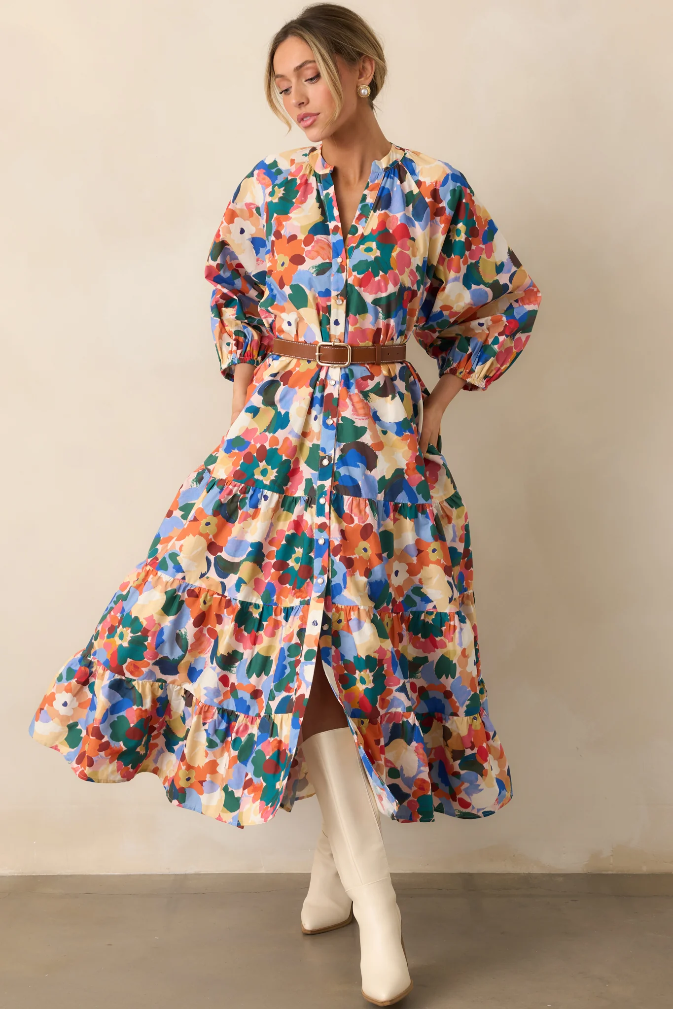 Prosperina Adelaide Orange Multi Floral Print Cotton Maxi Dress