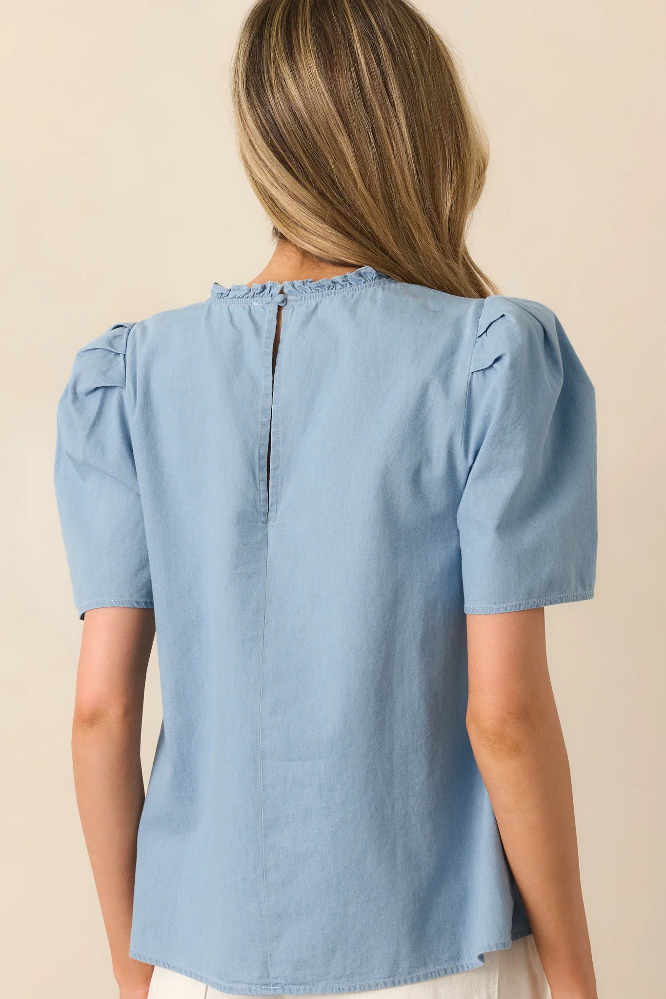 Through The Chaos Light Wash Chambray Cotton Top