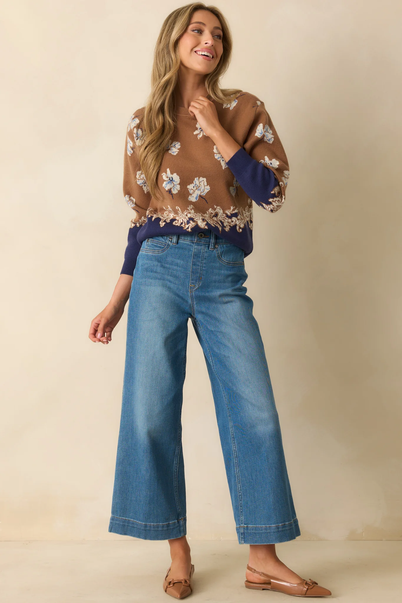 That’s How I See It Caramel Brown Multi Floral Jacquard Knit Sweater