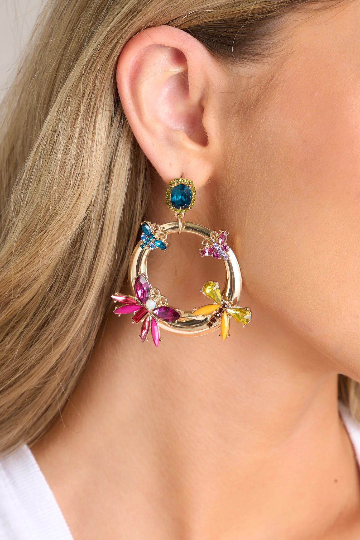 So Radiant Gold & Multicolor Rhinestone Butterfly Earrings