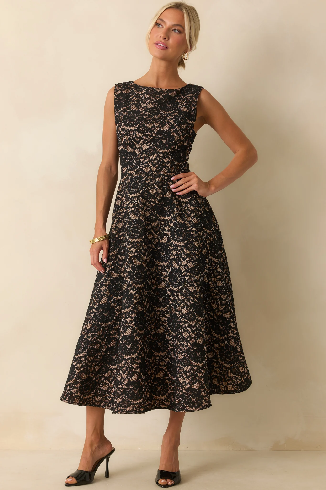 Black Floral Lace Sleeveless Maxi Dress