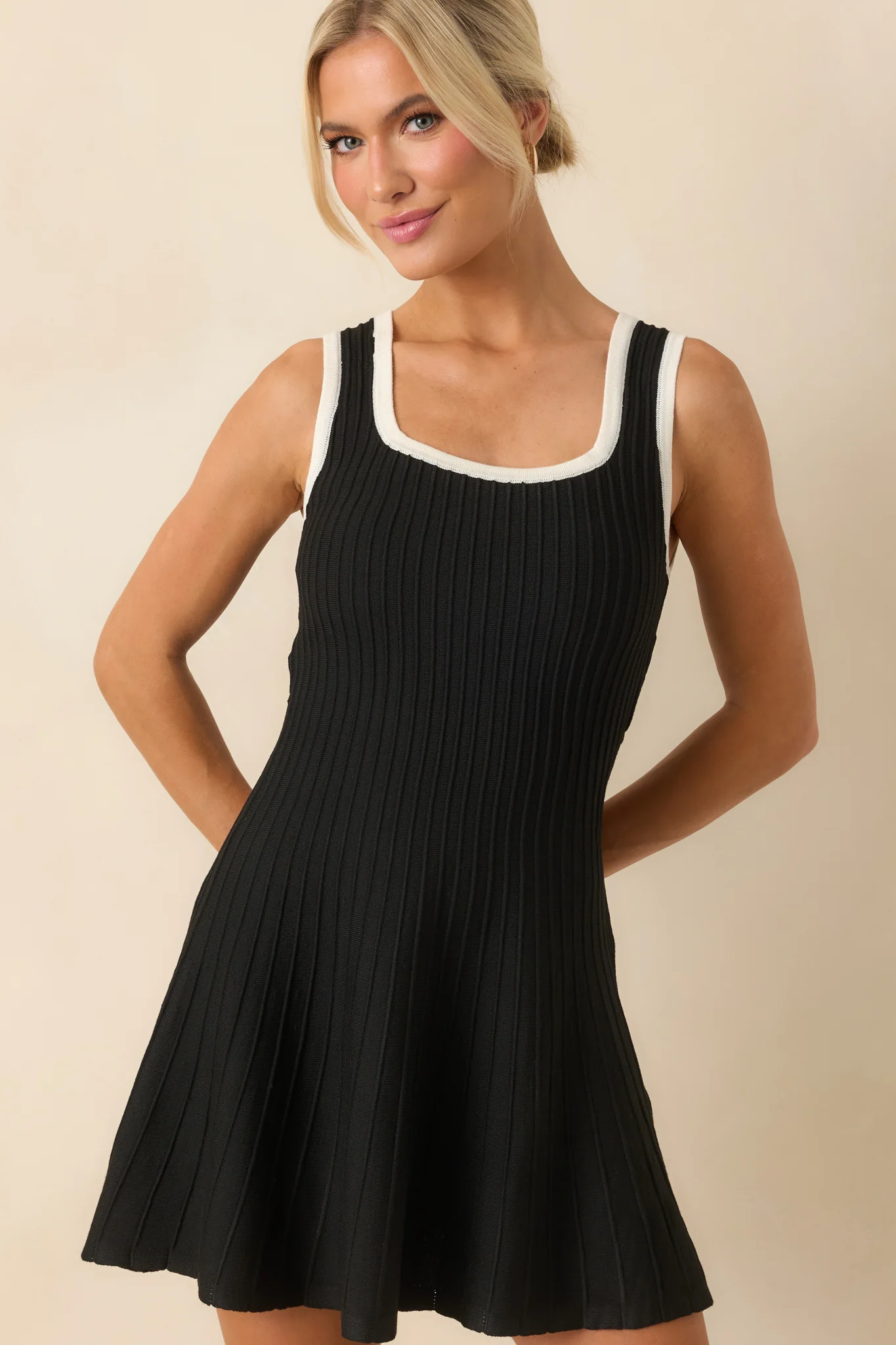 Good Either Way Black Ribbed Knit Sleeveless Mini Dress