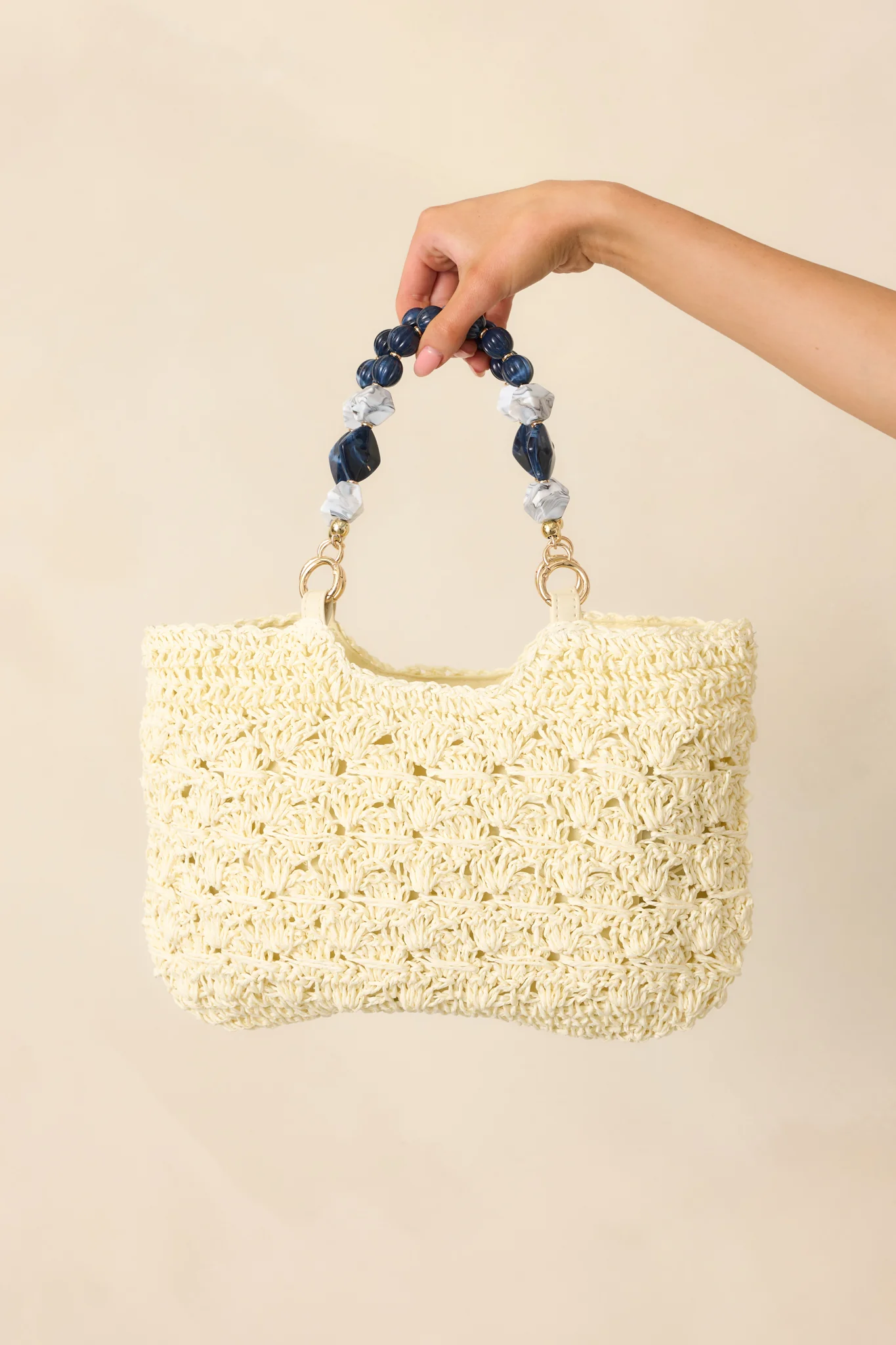 Reflections On The Water Ivory Raffia Woven Handbag