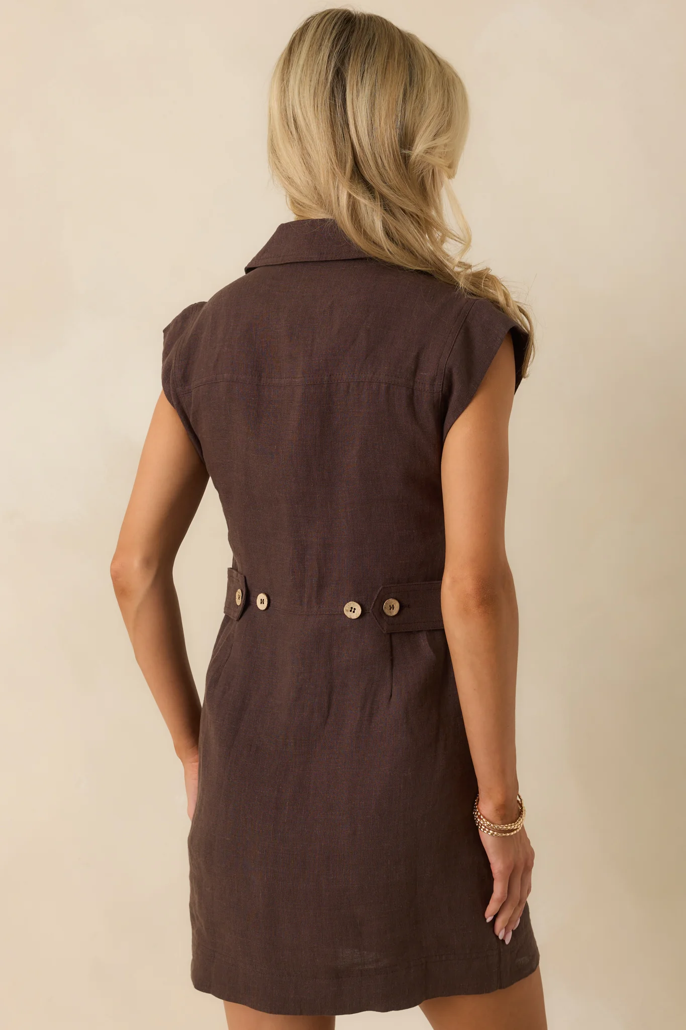 Never A Bad Day Dark Brown Linen Button Front Mini Dress