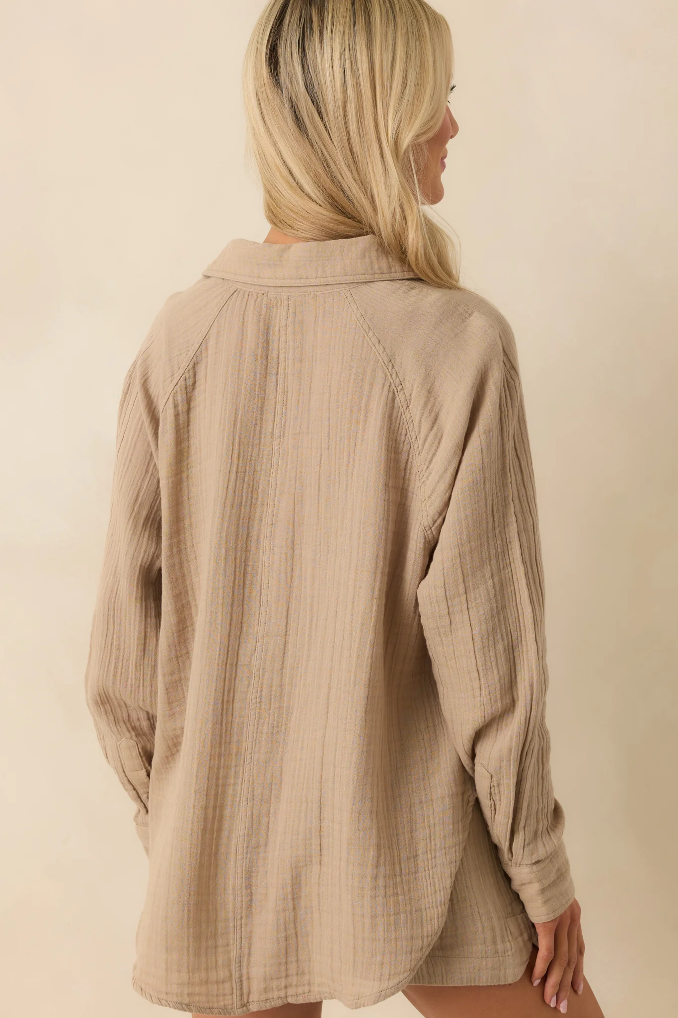 Z Supply Tan Cotton Perfect Airy Gauze Button Up Top