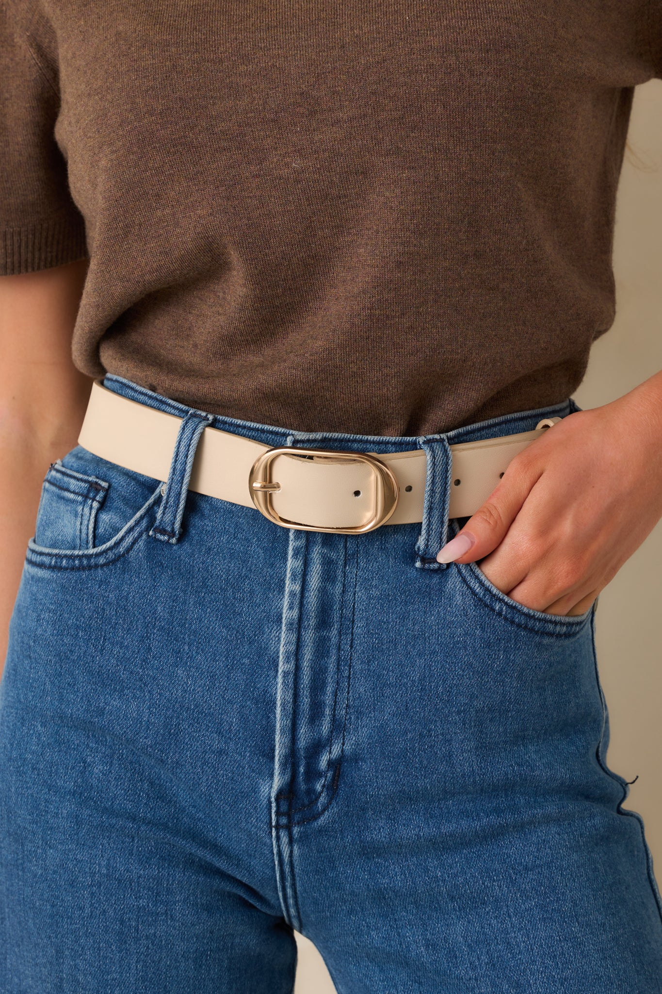 Rewind The Clock Light Taupe Faux Leather Belt