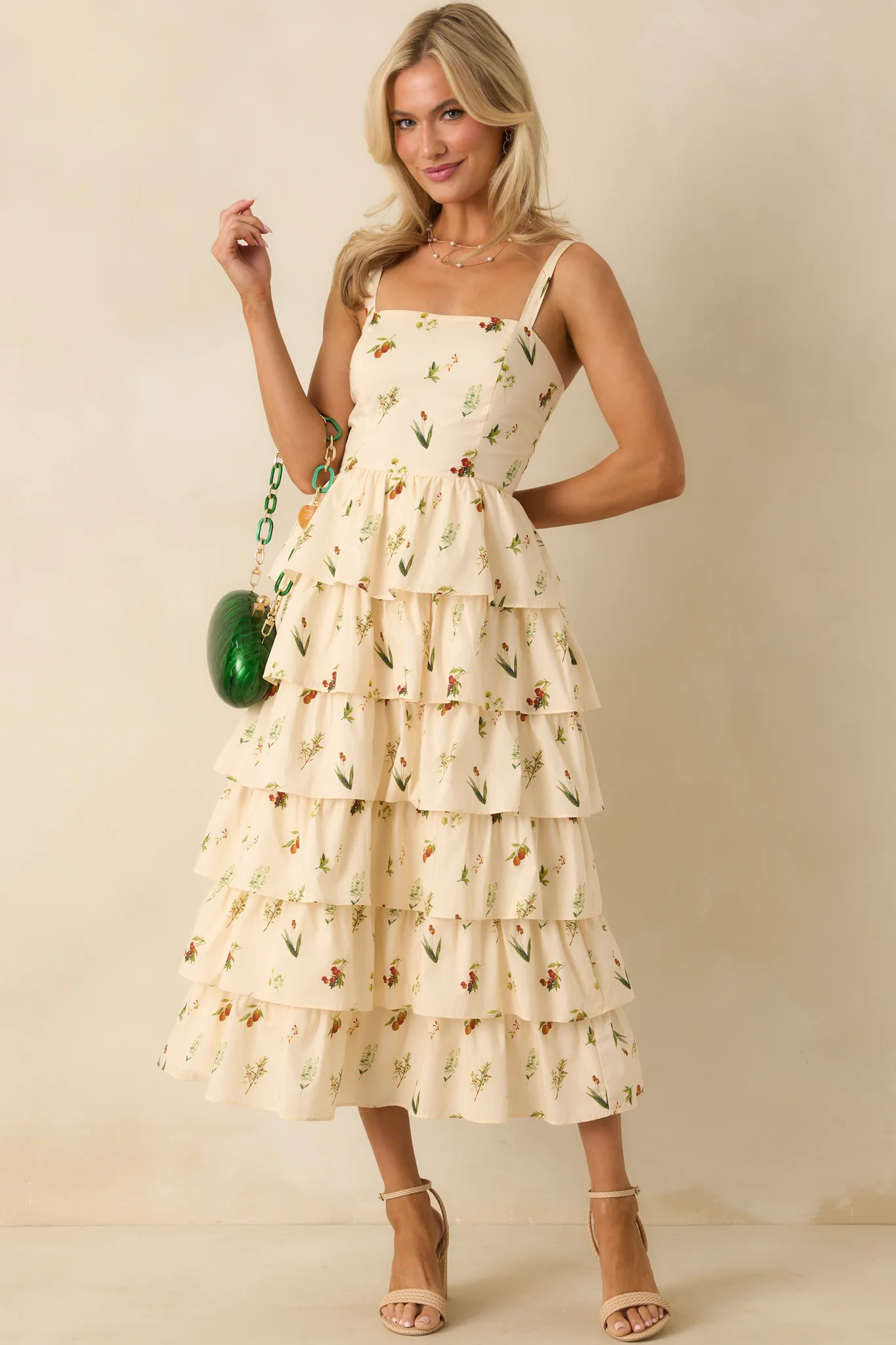 Tell Me Everything Ivory Multi Floral Print Cotton Midi Dress