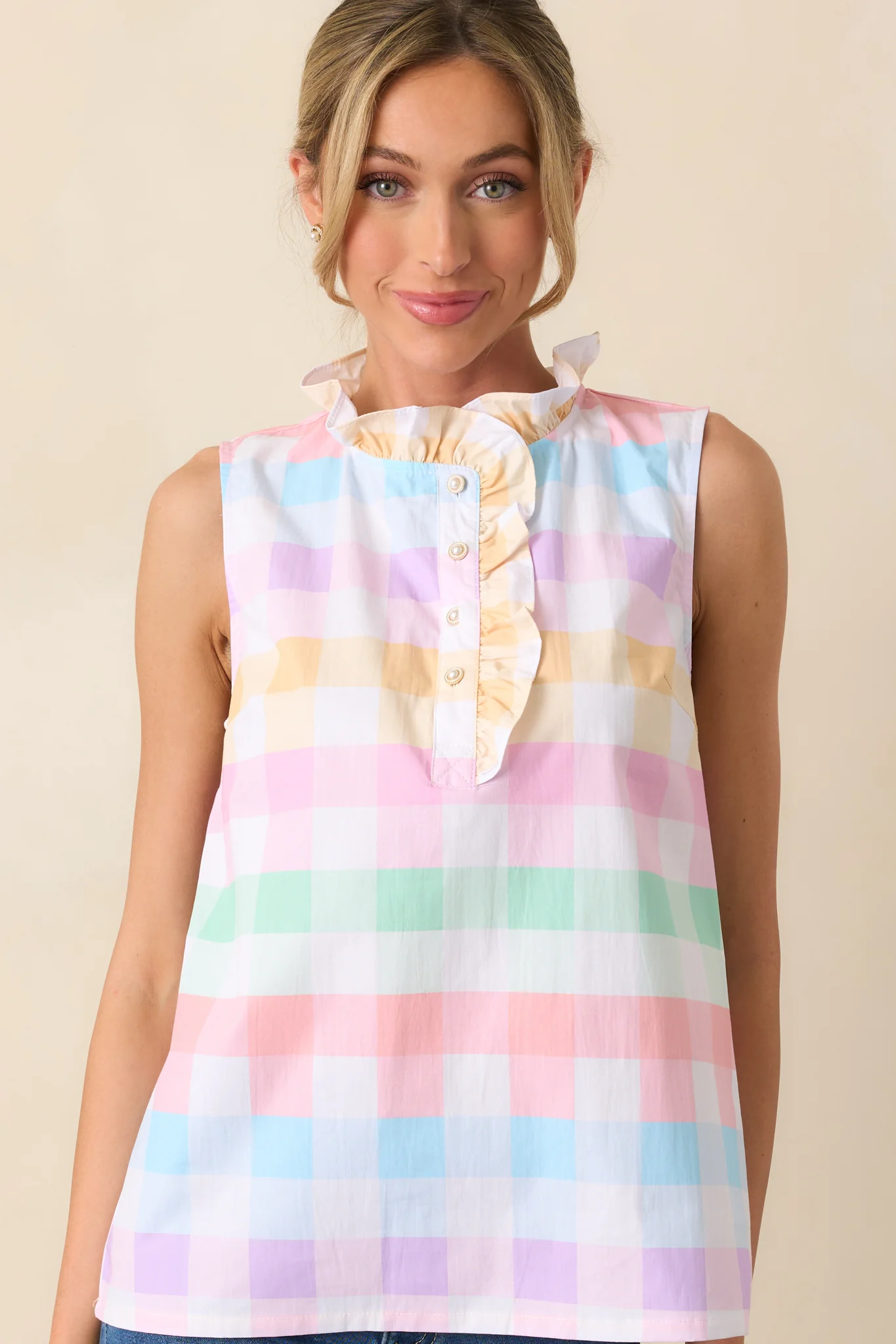 Tennyson Easter Soiree Plaid Sleeveless Cotton Top