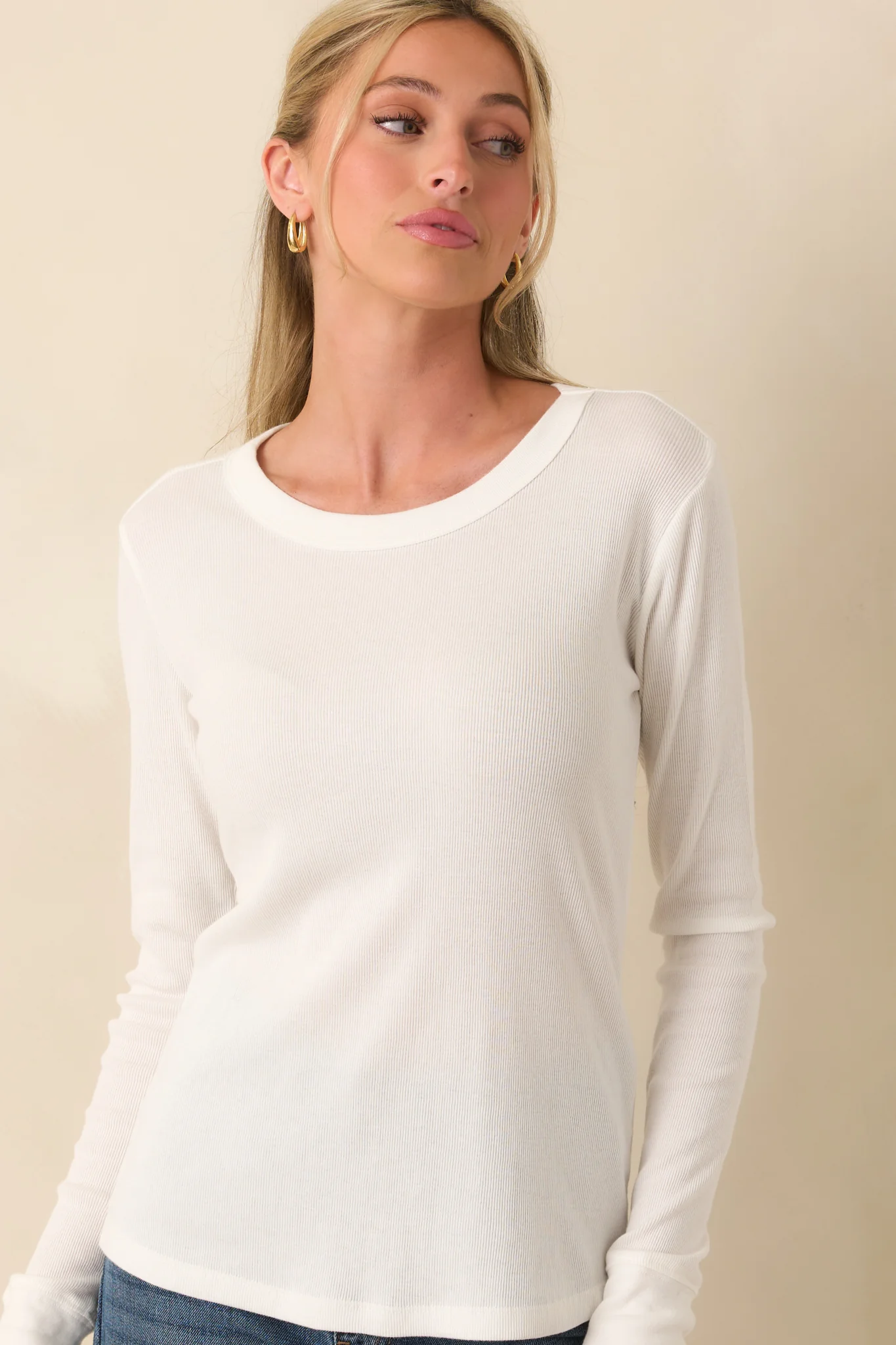 Simplicity Always Works Ivory Long Sleeve Crew Neck Top