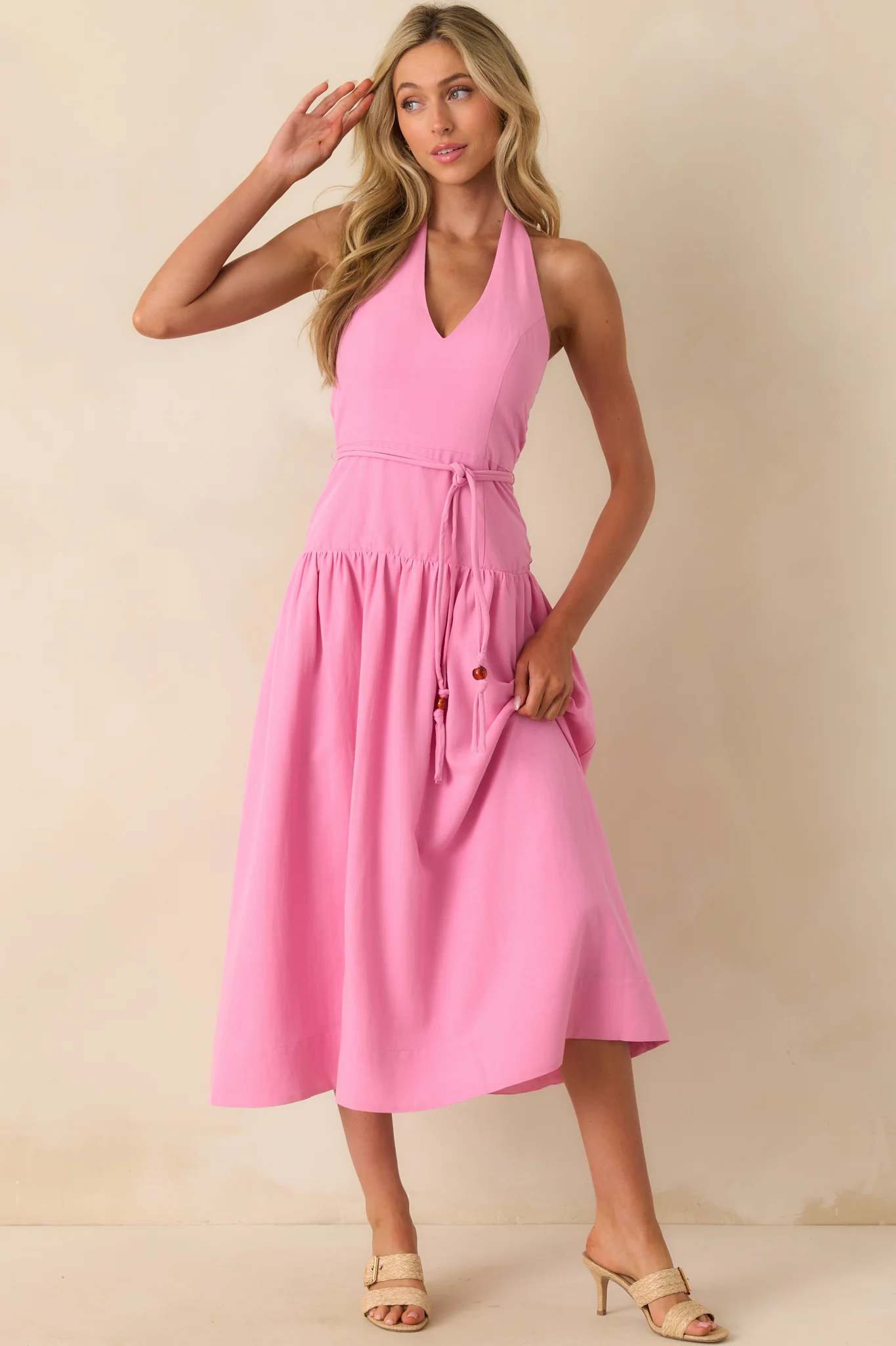 MINKPINK Pink Melody Drop Waist Midi Dress