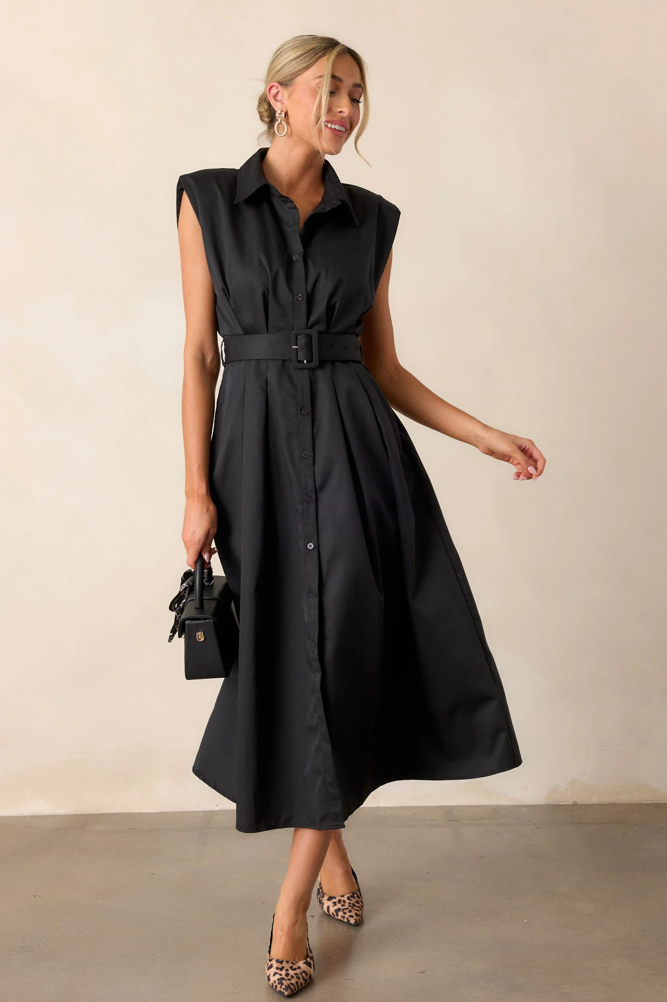 Black Belted Midi Dress
