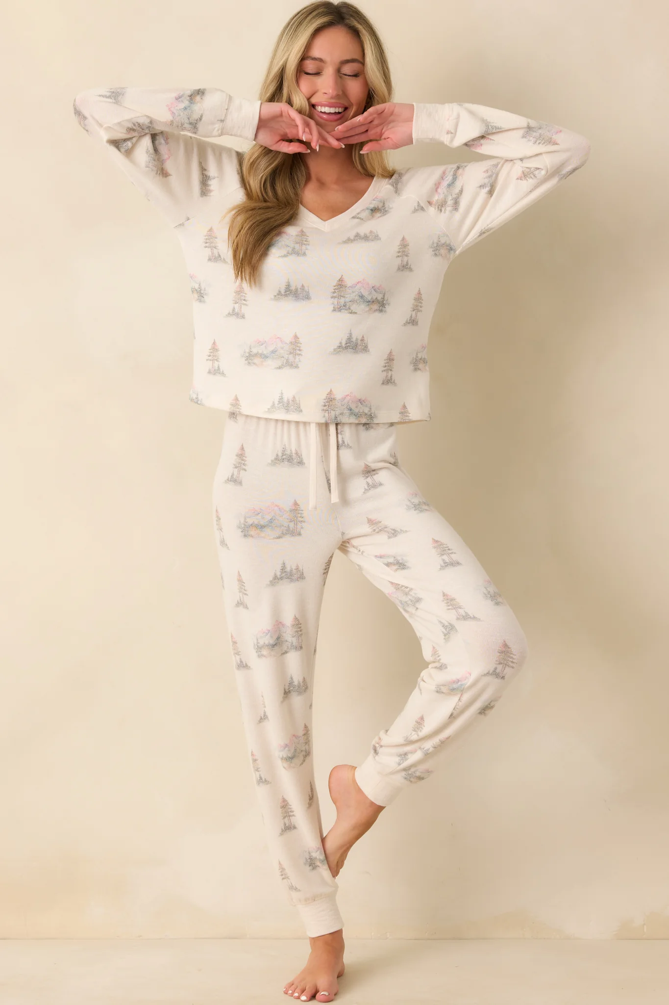 Z Supply Ivory Multi Print Maggie Camp Long Sleeve Top