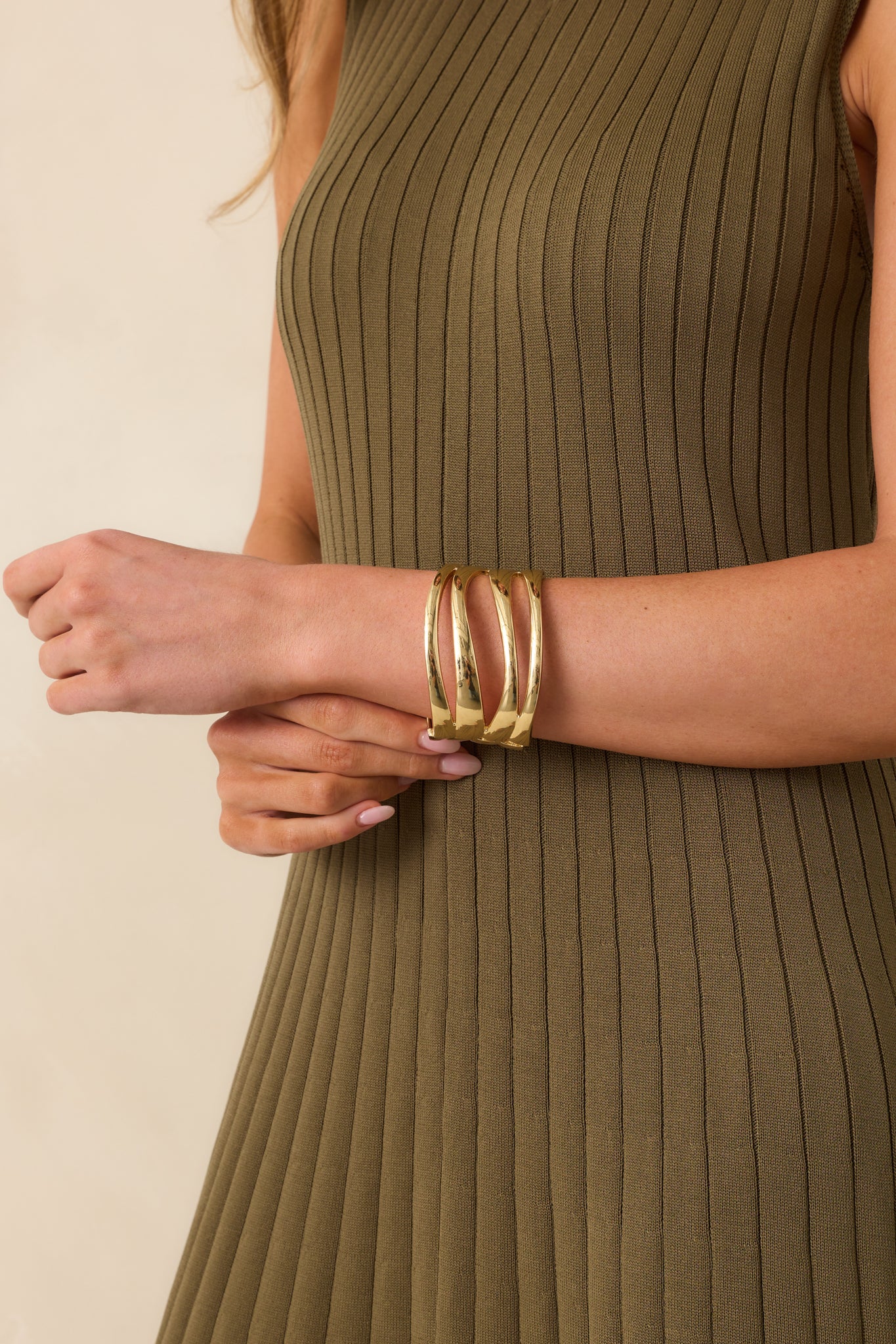 Getting Things Done Gold Hinged Cuff Bracelet