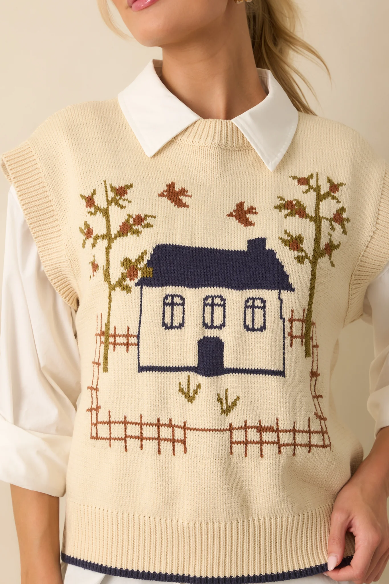 The Way Back Home Ivory Graphic Knit Sweater Vest