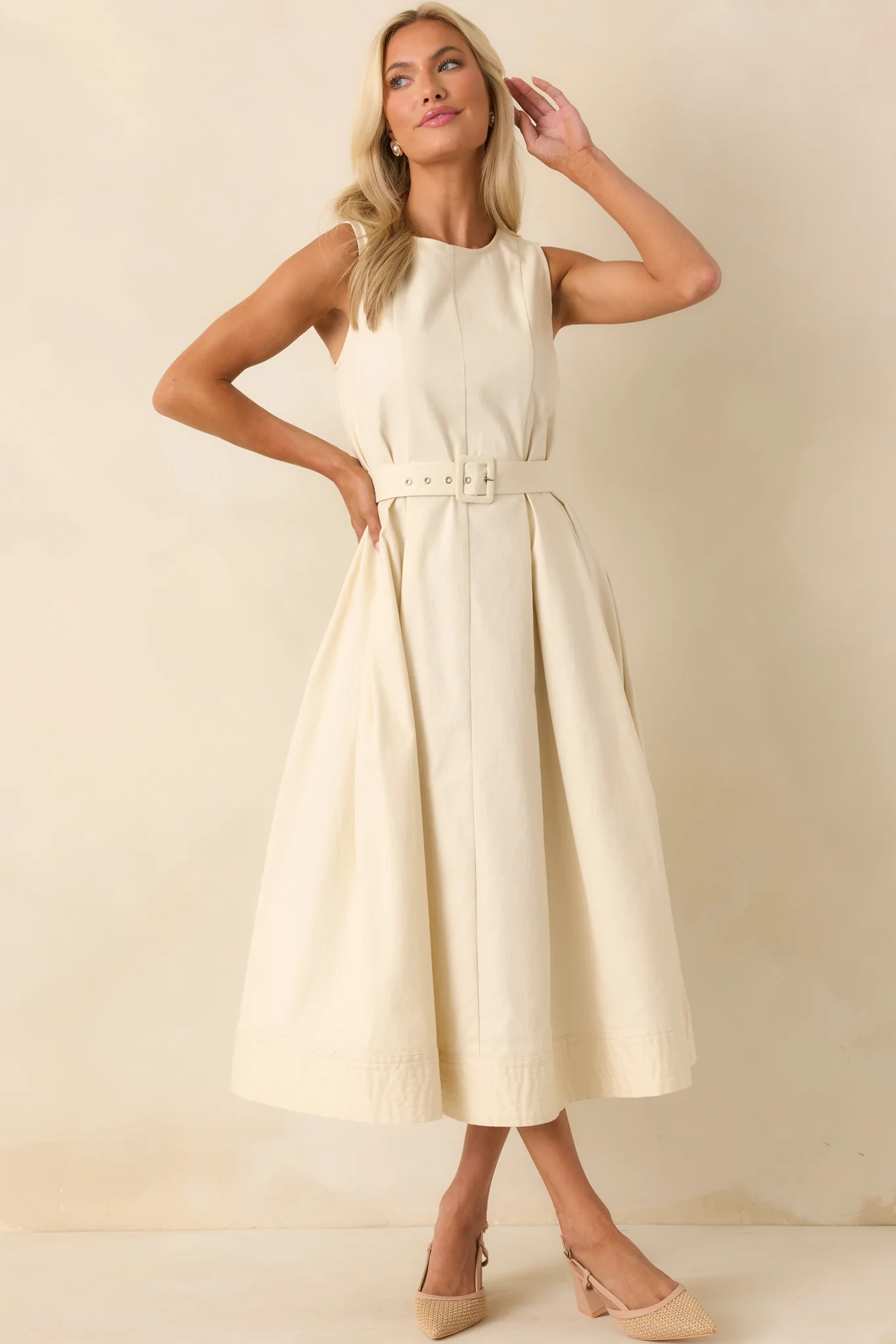 Young At Heart Ecru Belted Sleeveless Maxi Dress