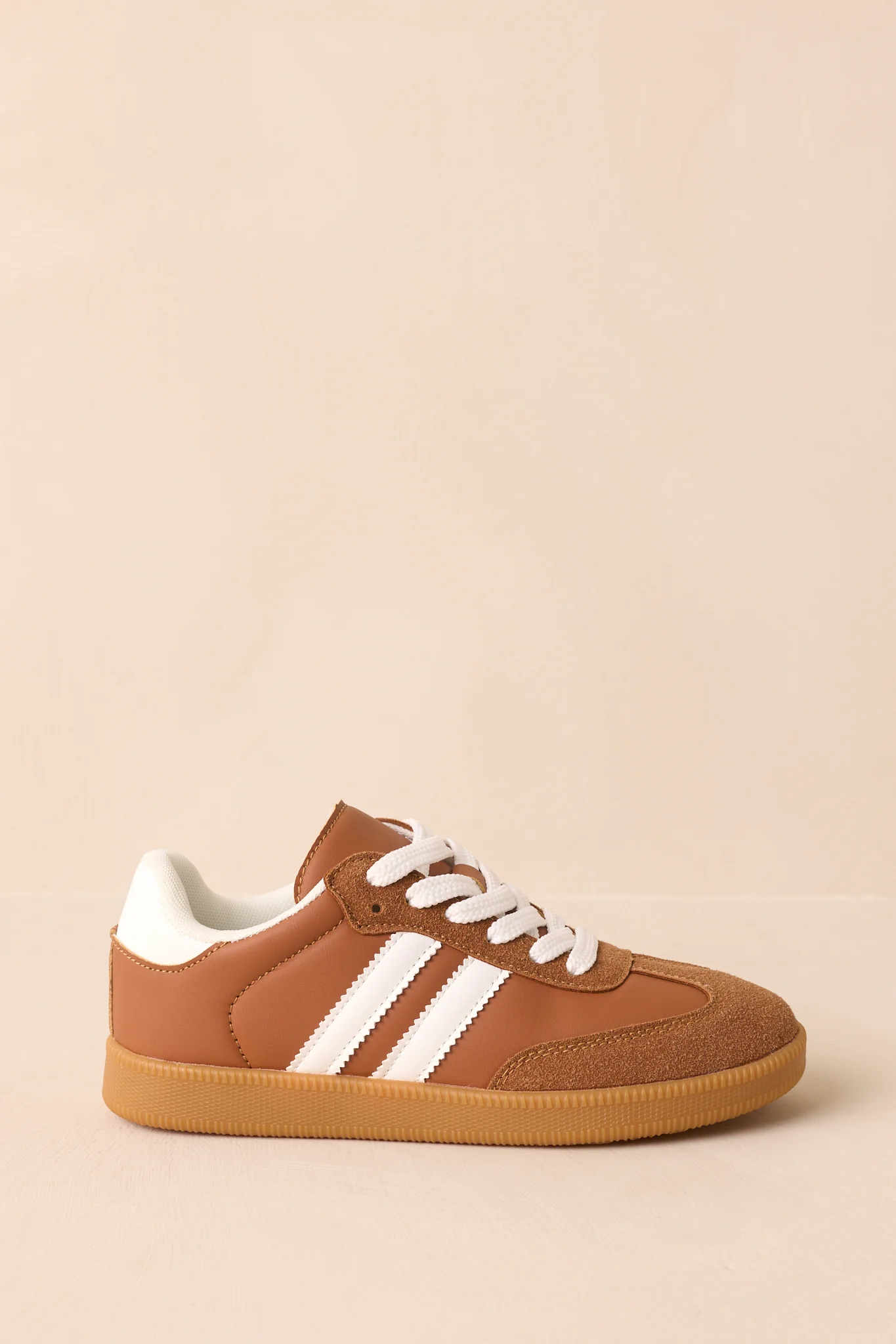 Bring The Good Vibes Caramel Brown Faux Leather Lace-Up Sneakers