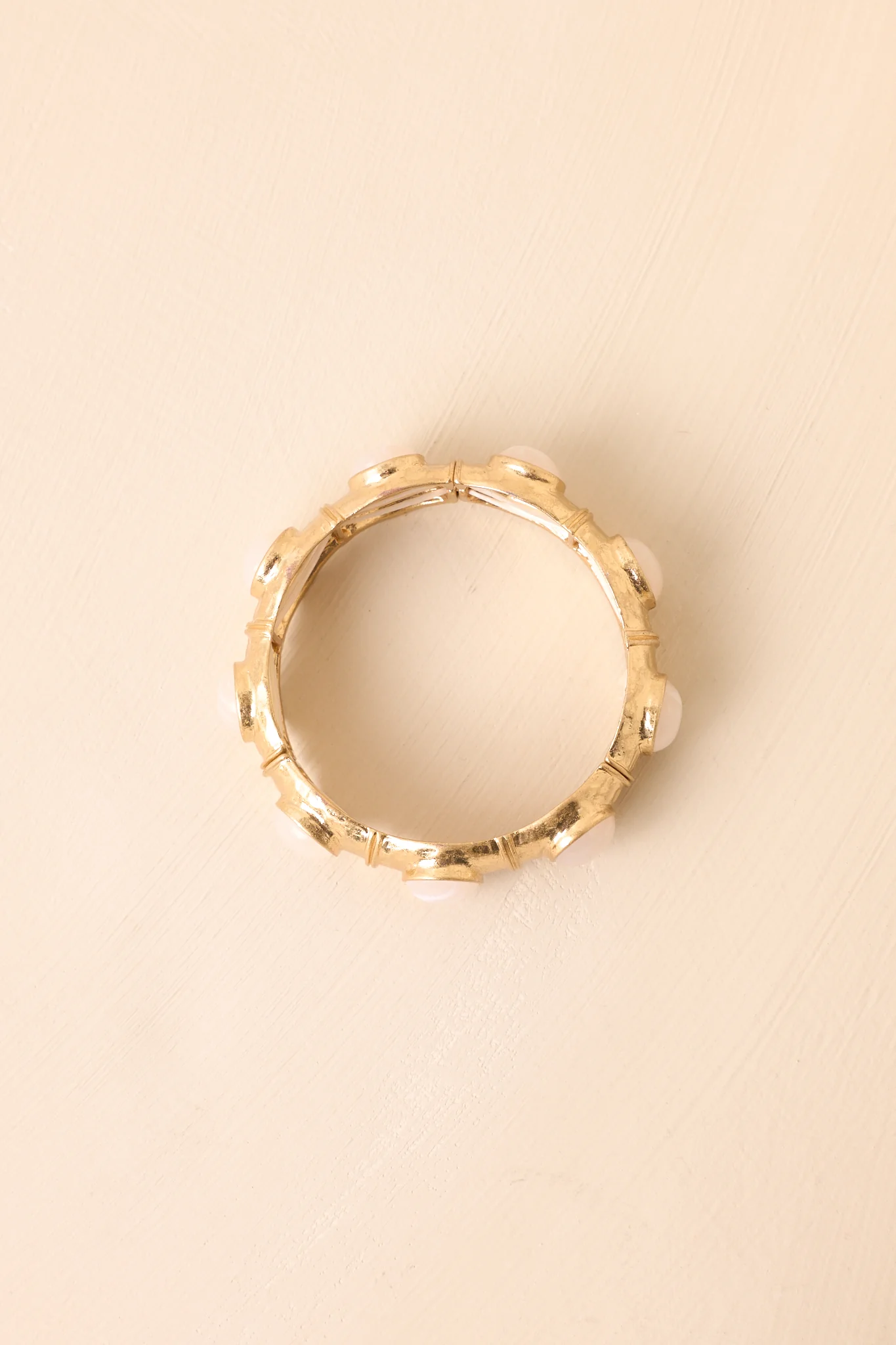 Just My Luck Gold Ivory Pearlescent Stone Cuff Bracelet