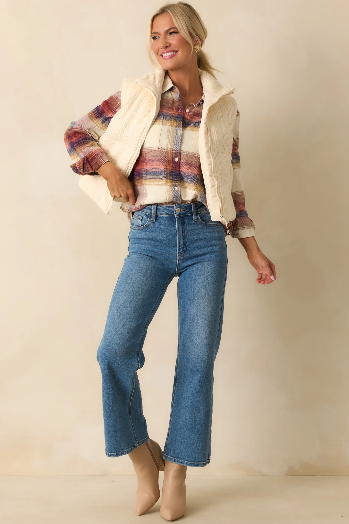 Thread & Supply Ivory Multi Plaid Cotton Desiree Shirt