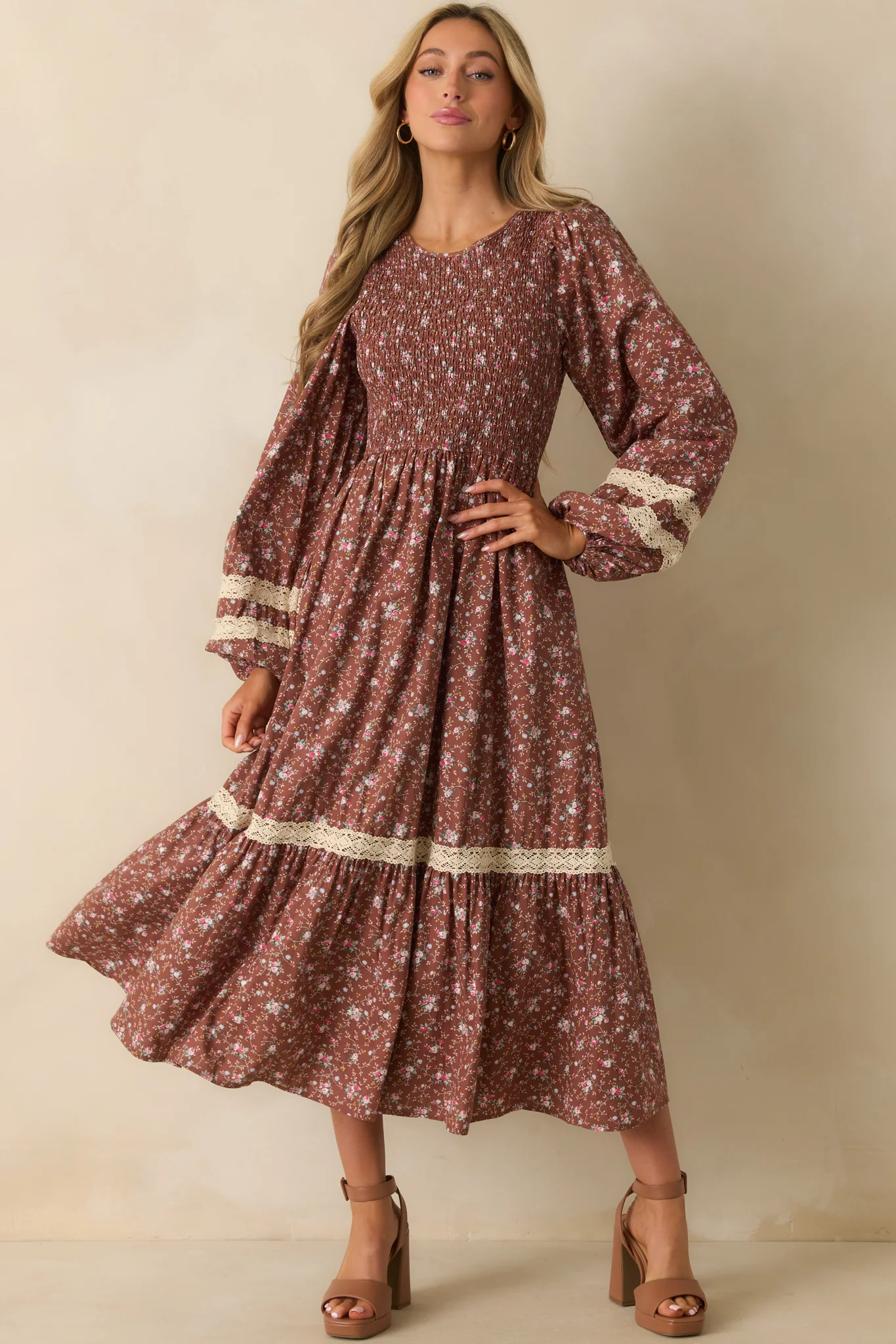 More To Come Mocha Brown Multi Floral Print Cotton Maxi Dress