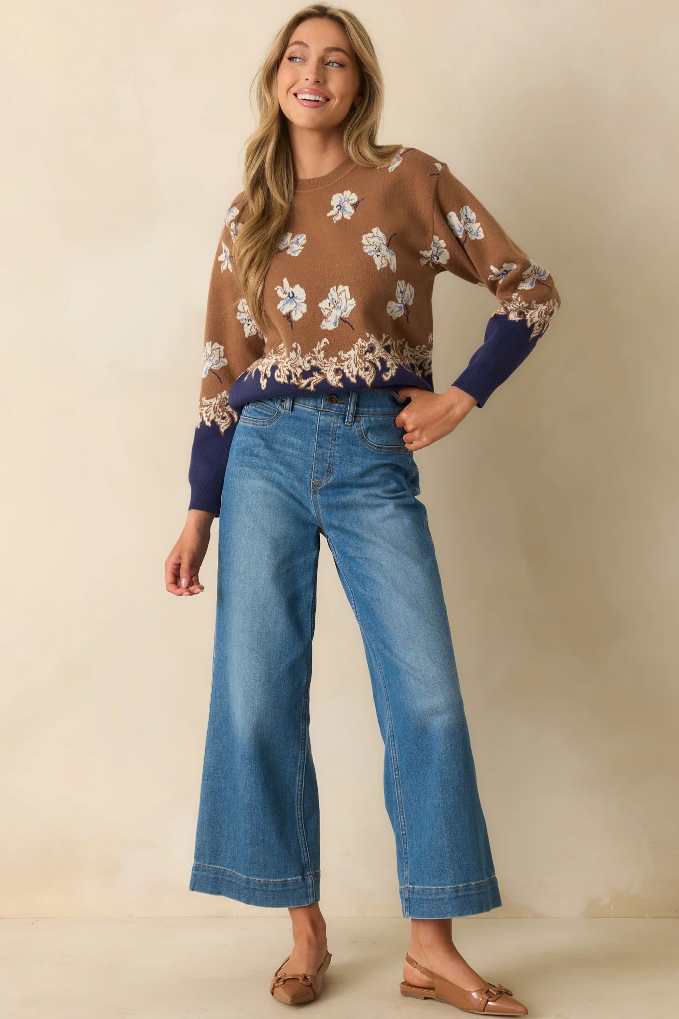 That’s How I See It Caramel Brown Multi Floral Jacquard Knit Sweater