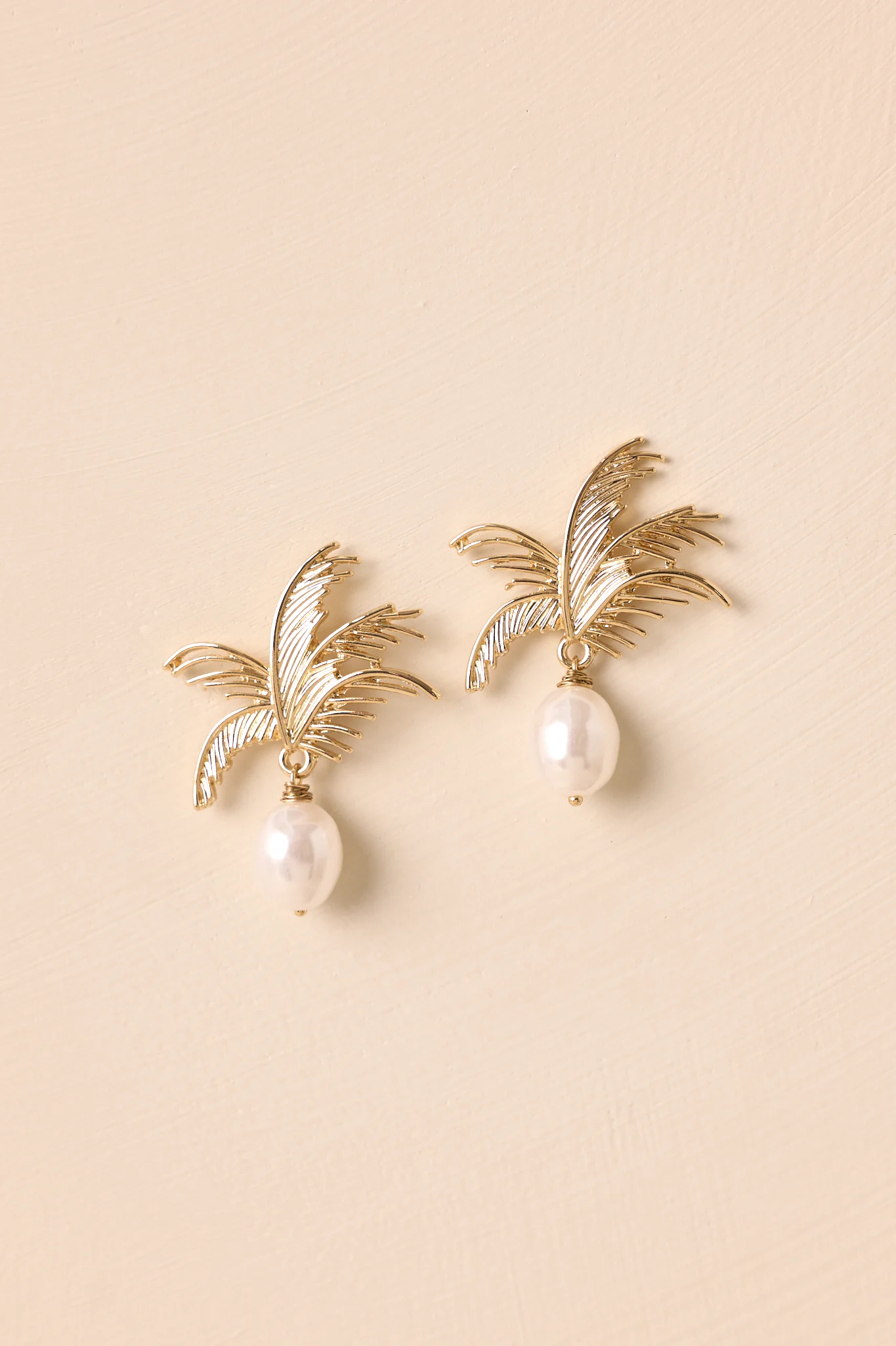 Laid Back Living Gold Ivory Pearl Palm Drop Earrings