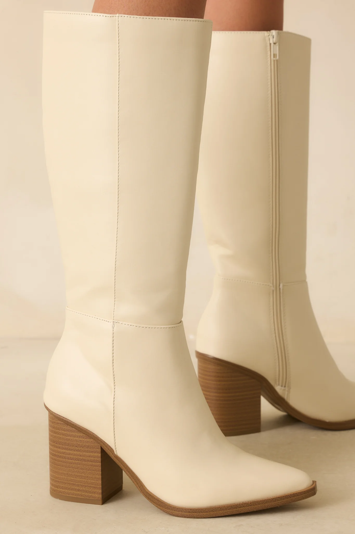 Ivory Faux Leather Knee High Boots