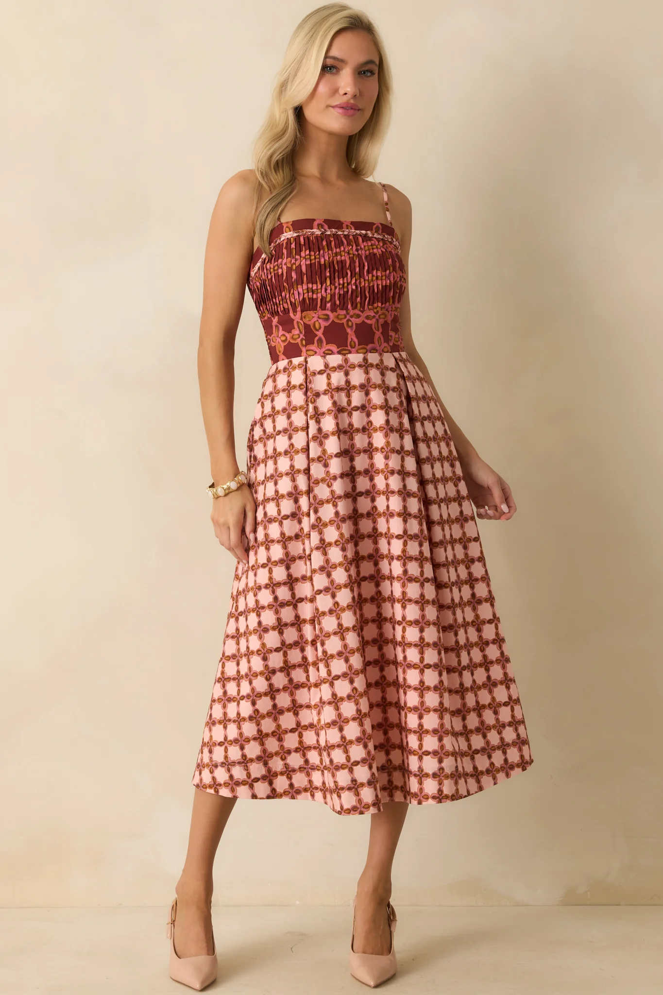 That's All It Takes Pink Multi Geometric Print Cotton Midi Dress