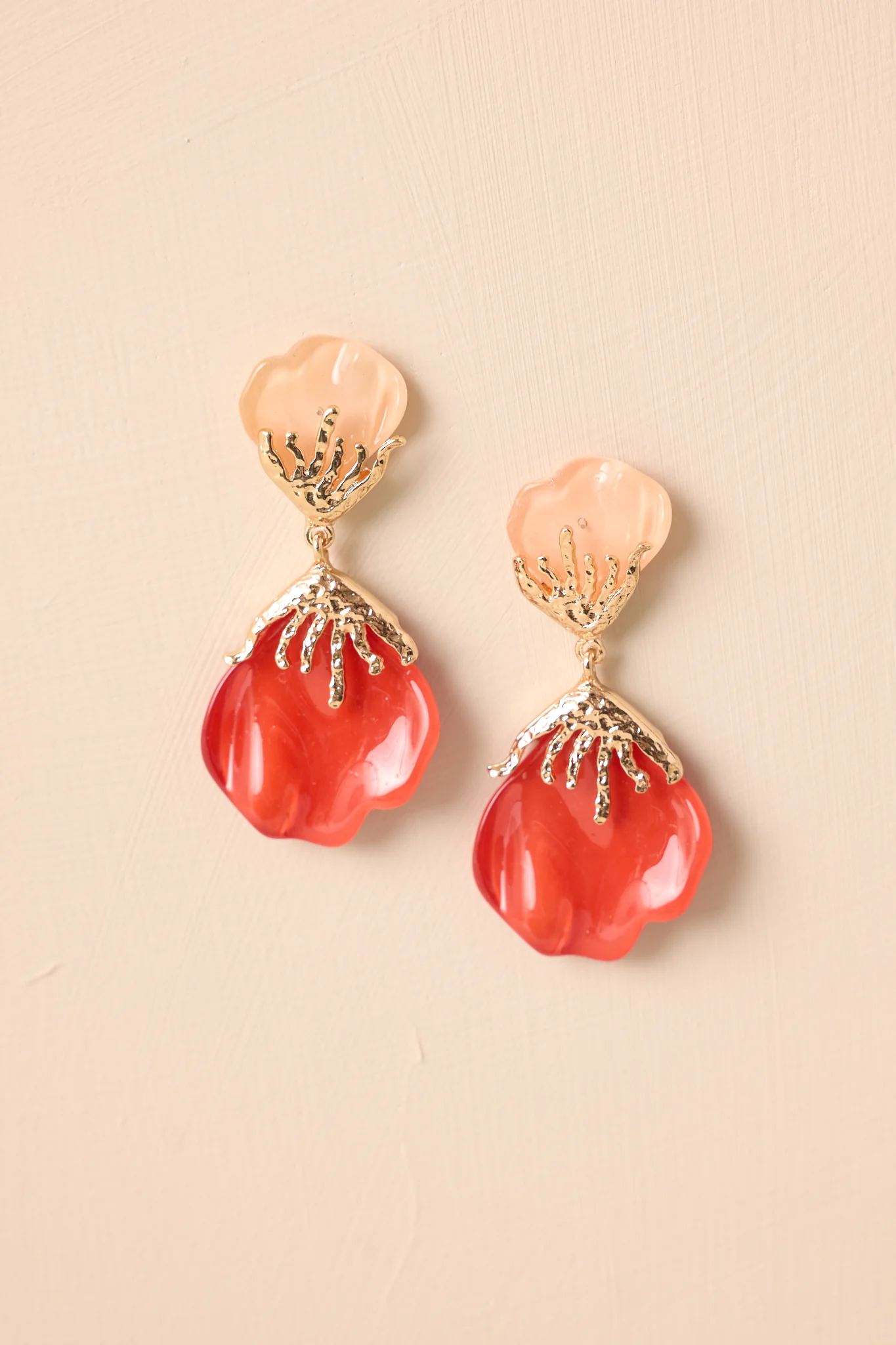 Wildflower Muse Red Coral Flower Petal Drop Earrings