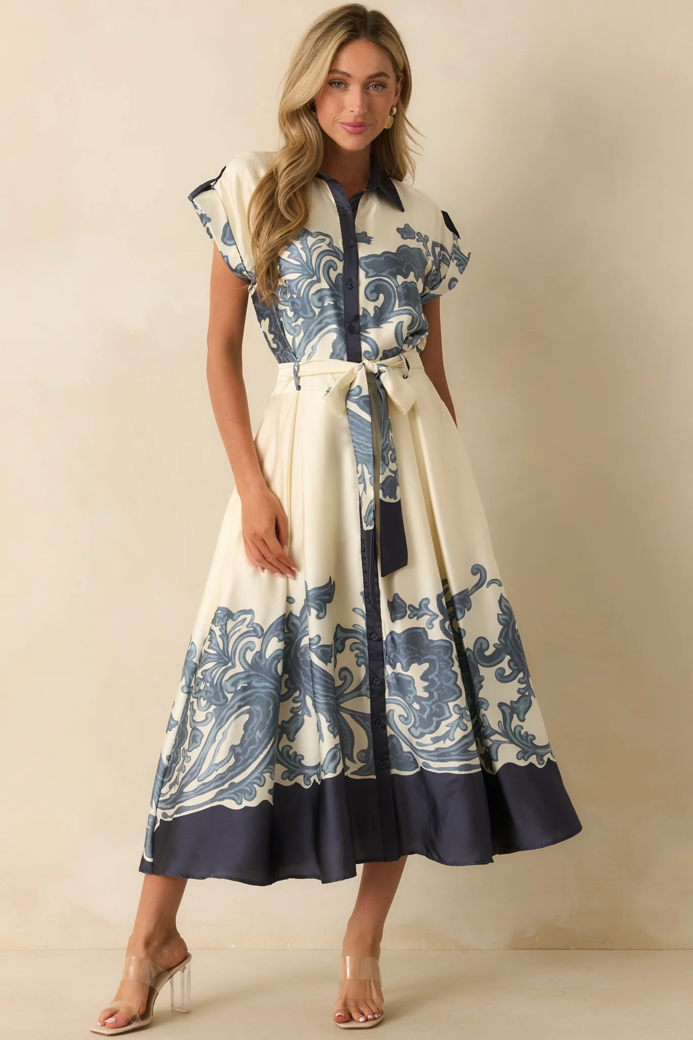Navy Multi Print Contrast Trim Maxi Dress