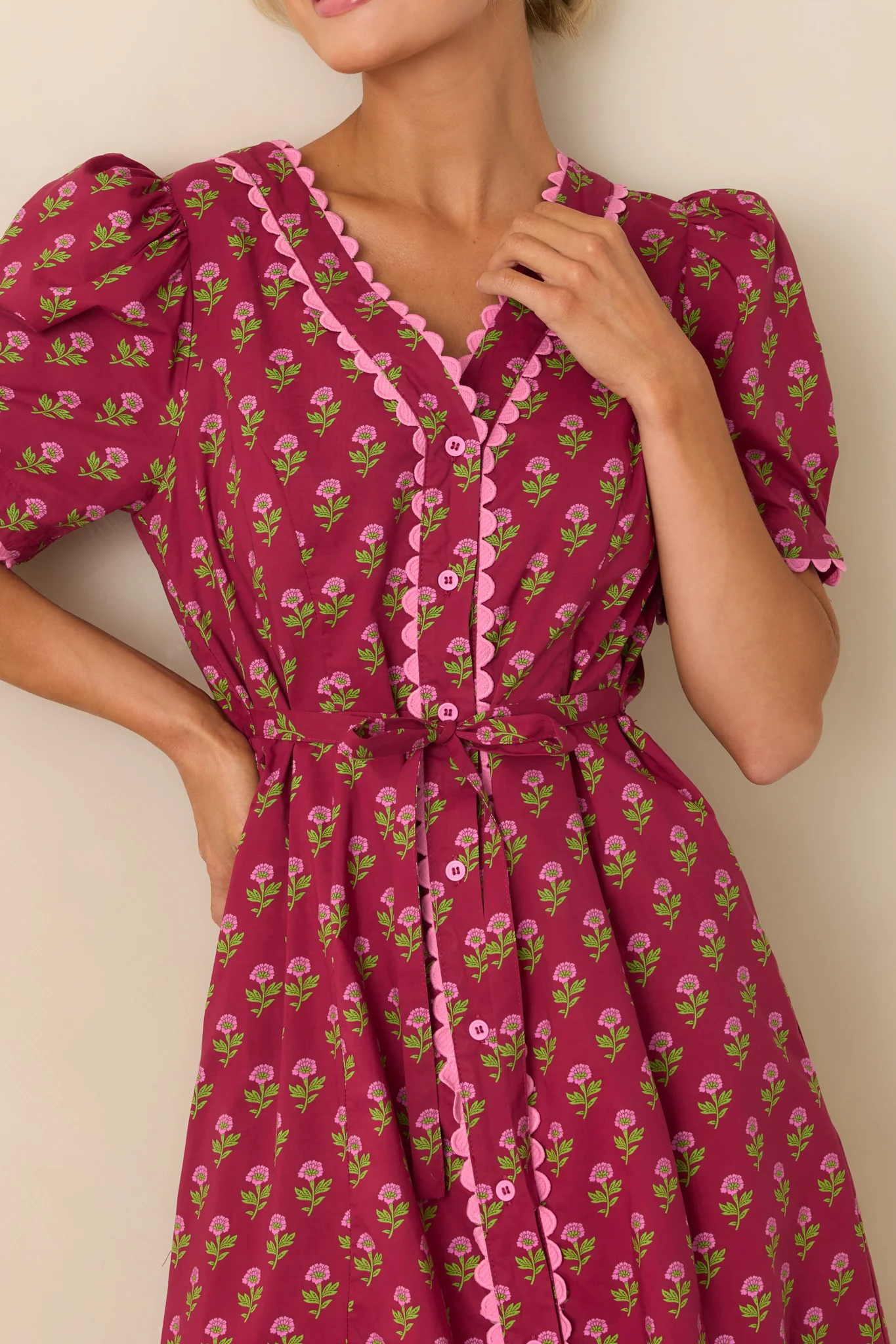 Always A Good Idea Burgundy Multi Floral Print Cotton Maxi Dress