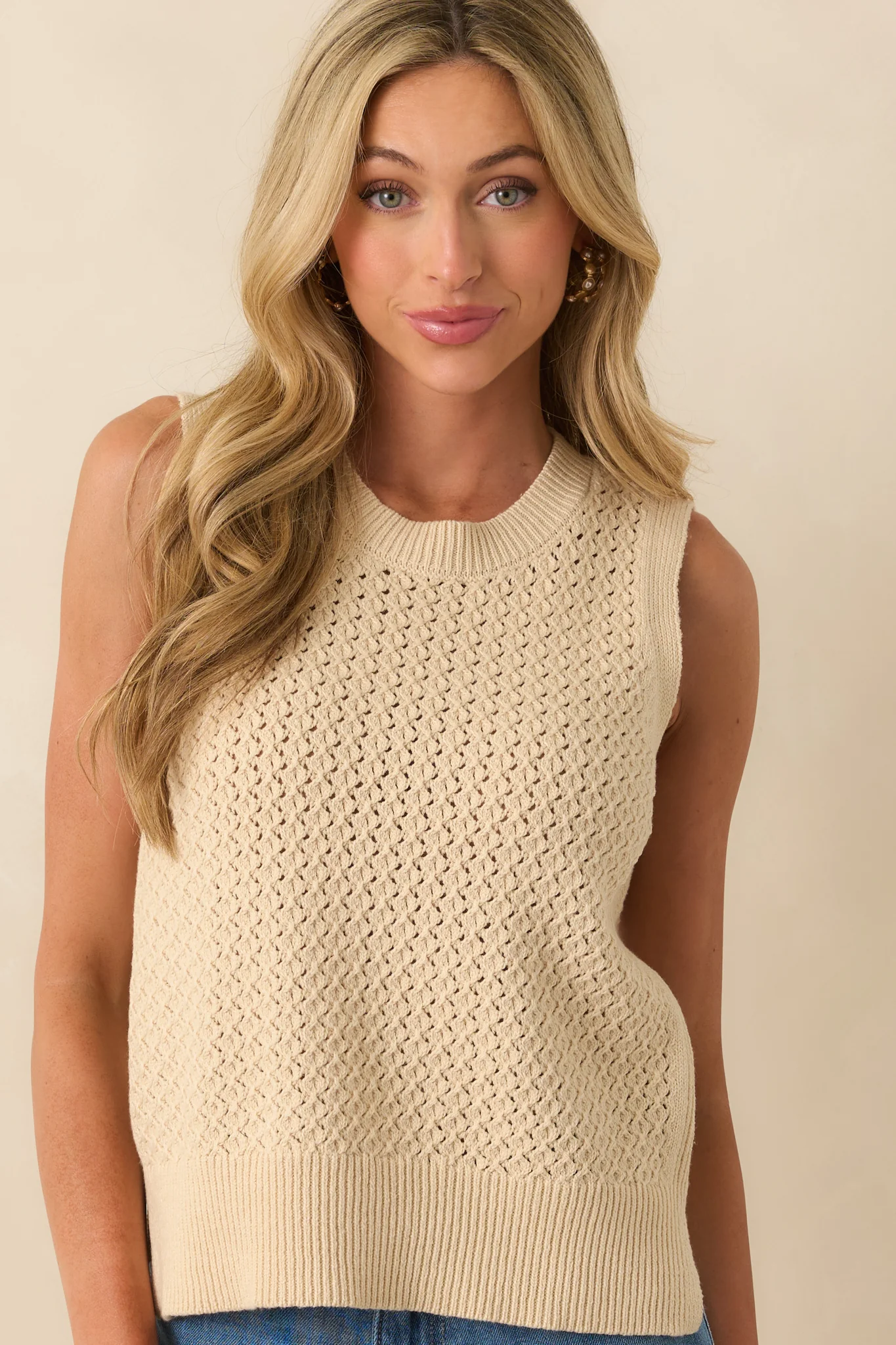 Better Than Ever Beige Knit Sleeveless Top