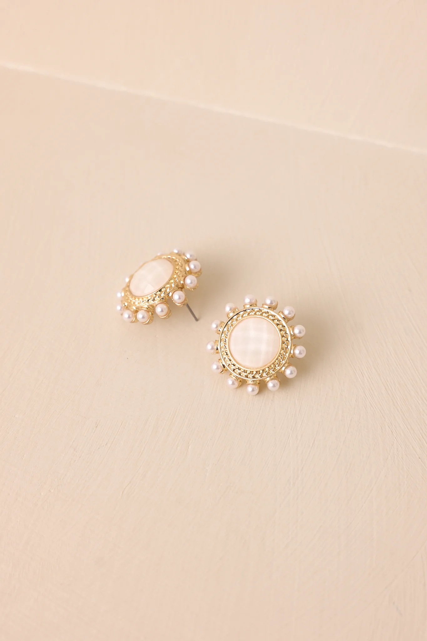 Around The World White & Gold Textured Earrings