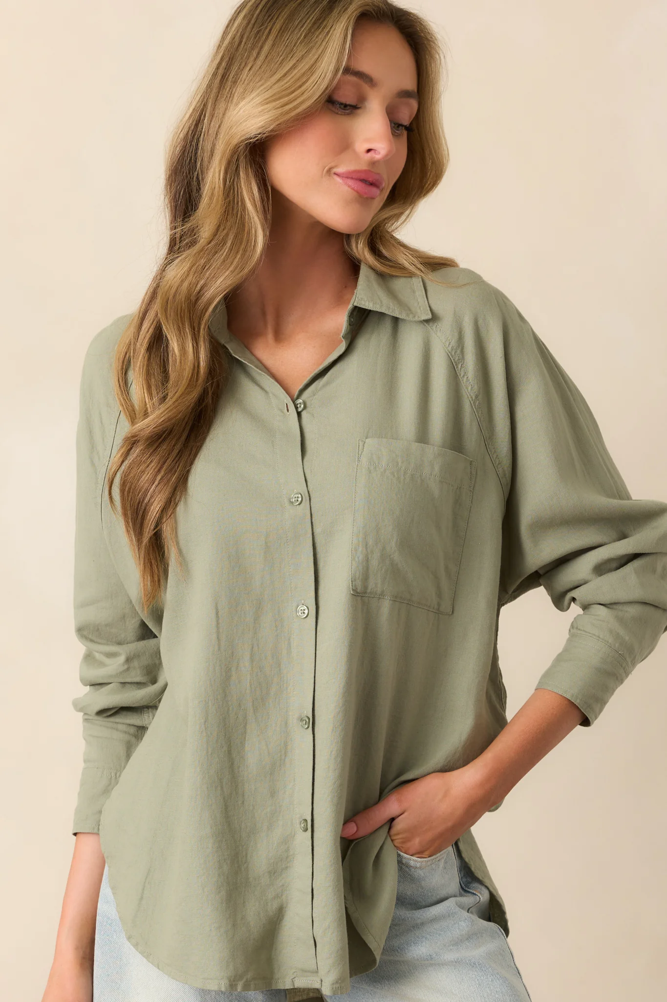 Z Supply Avocado Green Perfect Linen Top