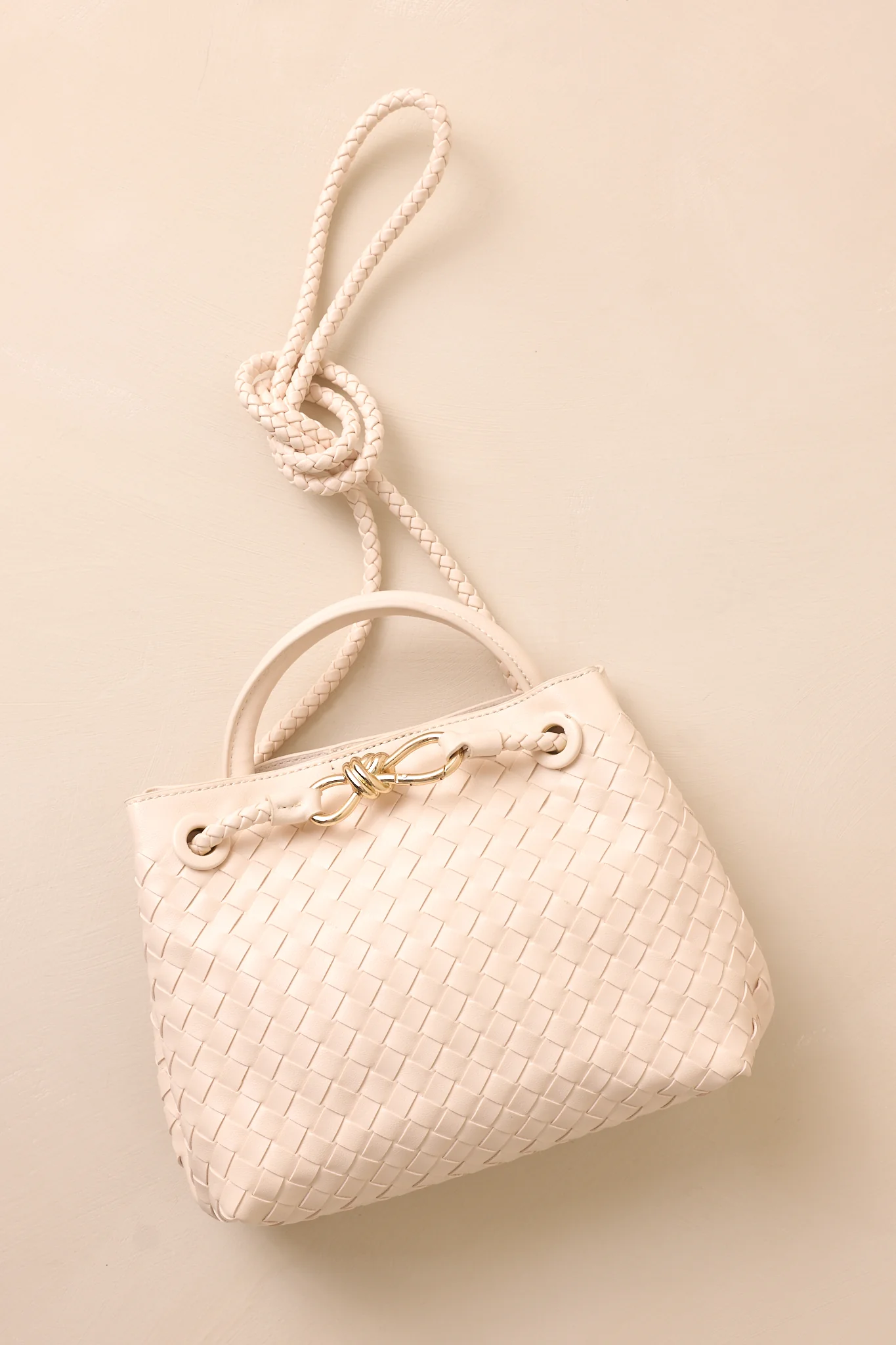 Just My Type Ivory Woven Faux Leather Handbag