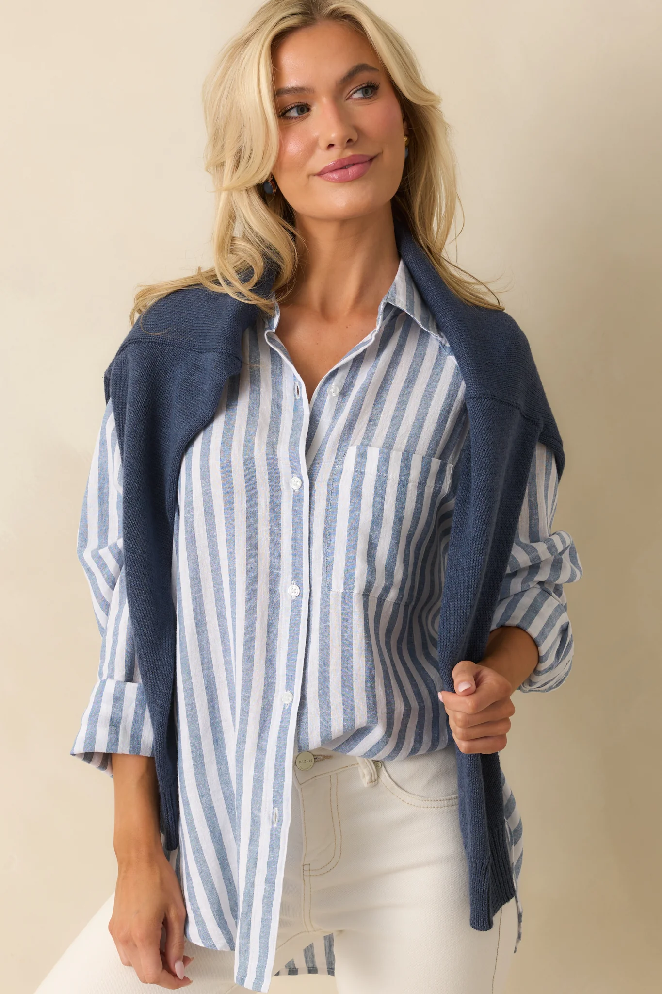 Z Supply Blue Perfect Linen Striped Top