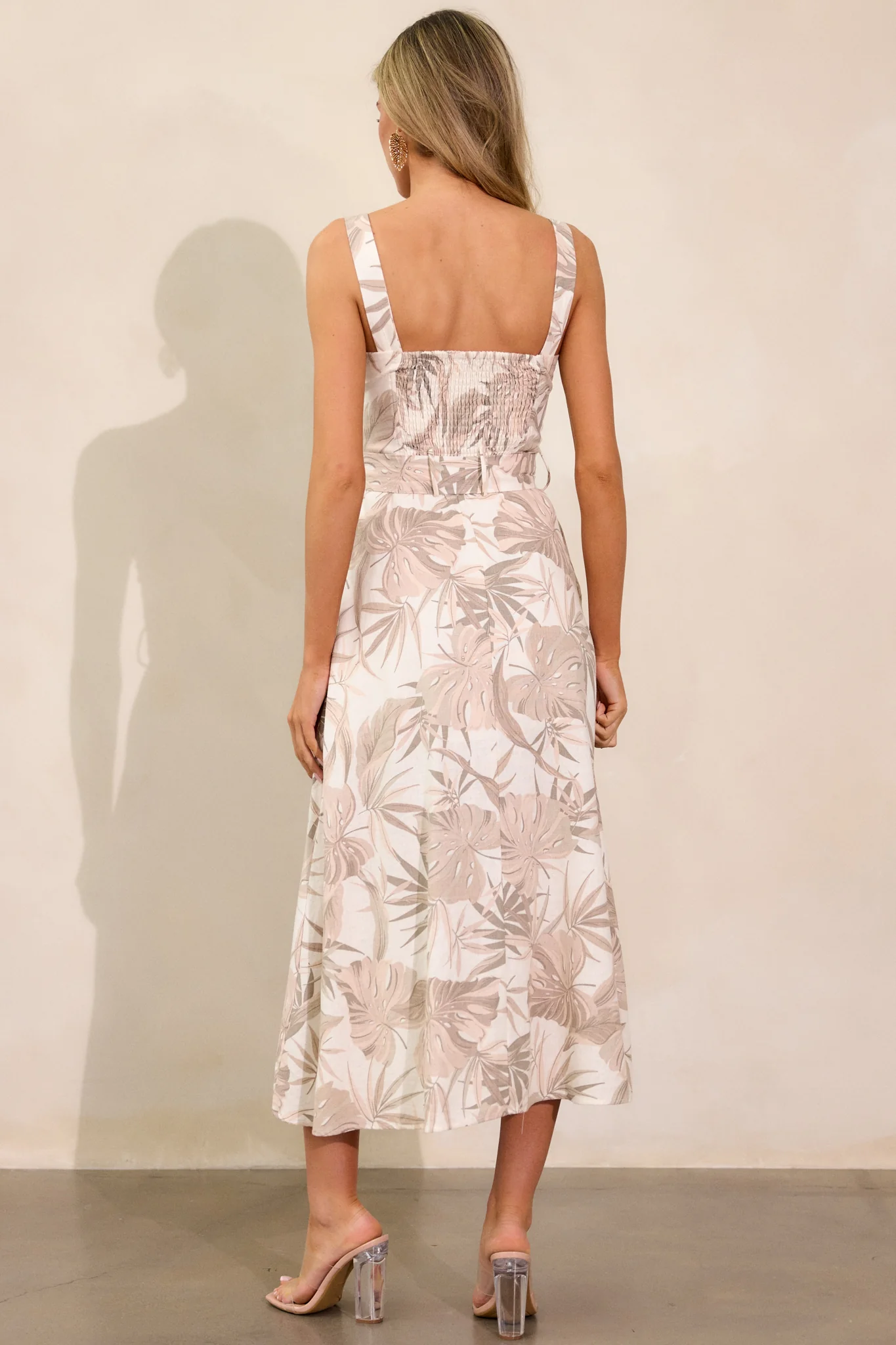 As You Know Tan Tropical Print Belted Maxi Dress